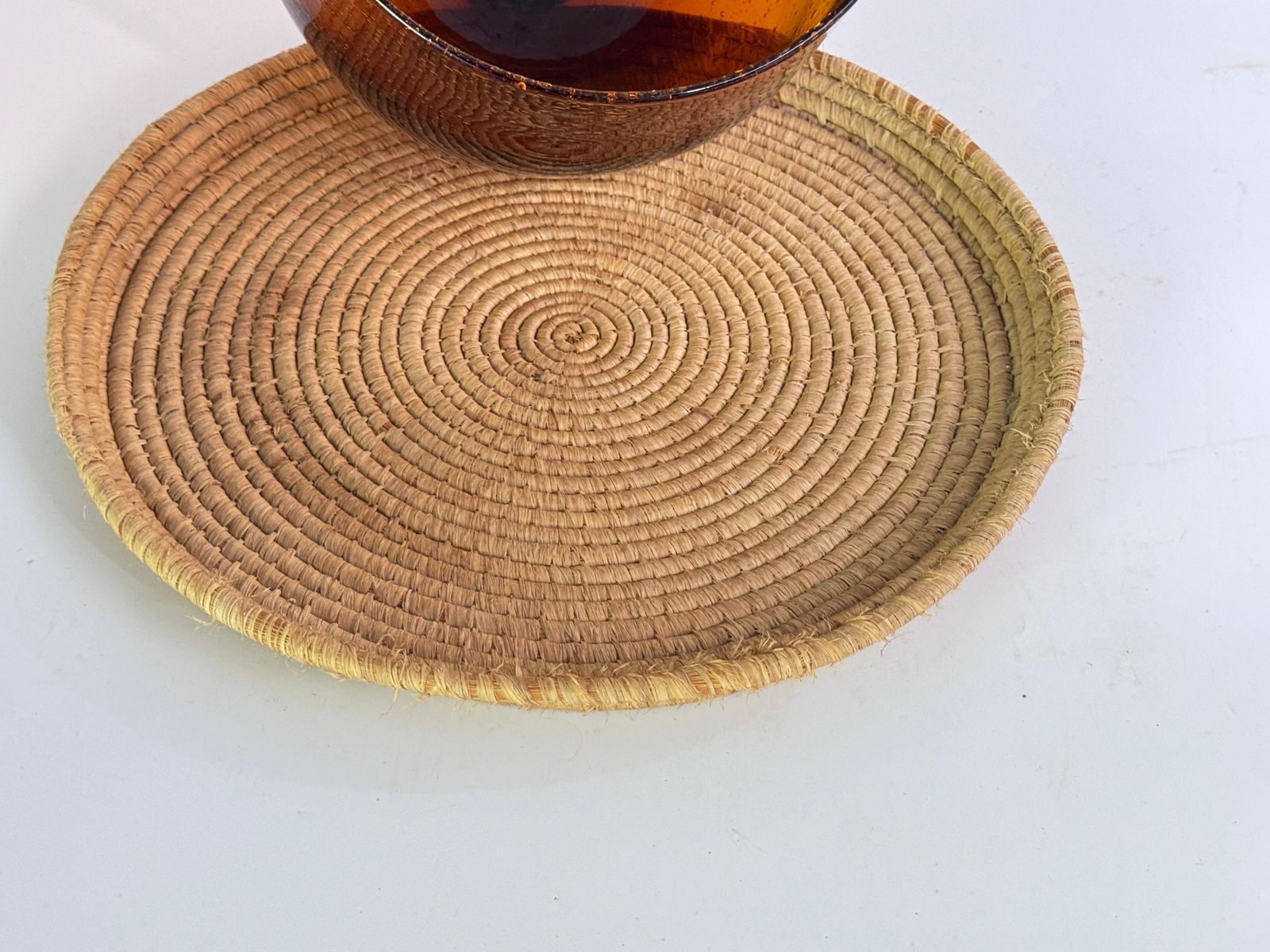 Serving Tray Cloche Plate Bell For Cheese Or Fruit In Rattan And Glass Italy photo for sale