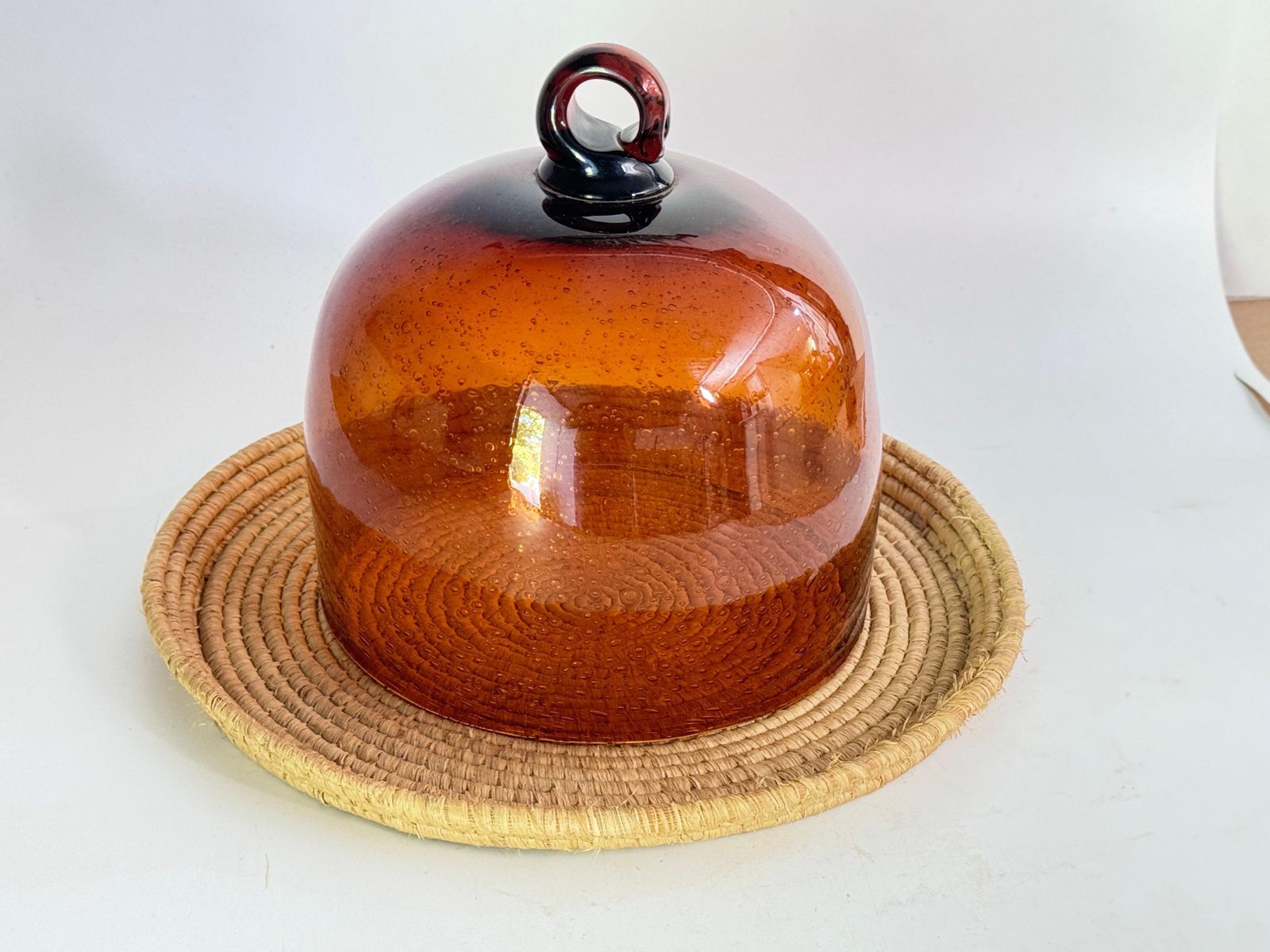 Serving Tray Cloche Plate Bell For Cheese Or Fruit In Rattan And Glass Italy photo vinterior