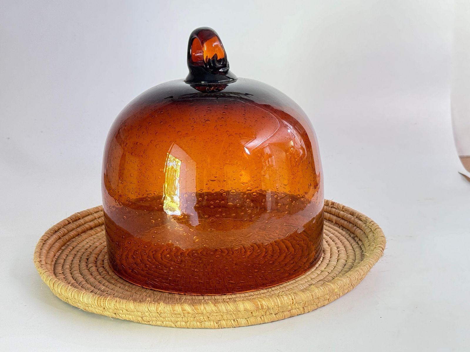 photo for sale Serving Tray Cloche Plate Bell For Cheese Or Fruit In Rattan And Glass Italy