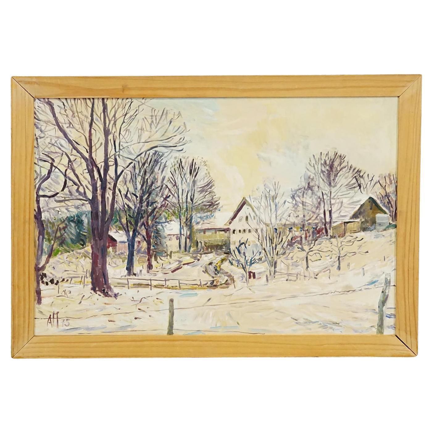 Alexander Michael – Olieverfschilderij Van Een Winters Boerenerf