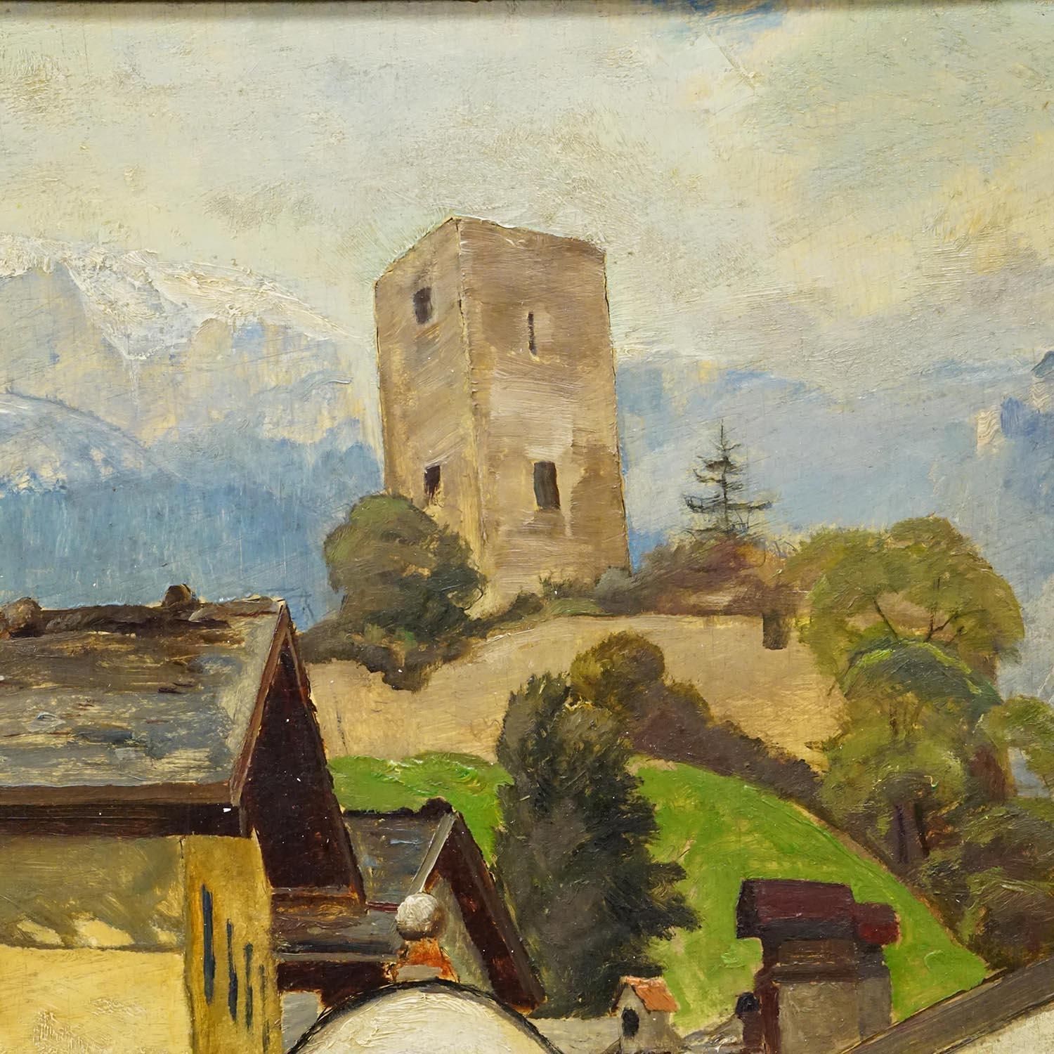 Biedermeier Schilderij Van Een Europees Alpendorp, Late 19e Eeuw photo Kunst
