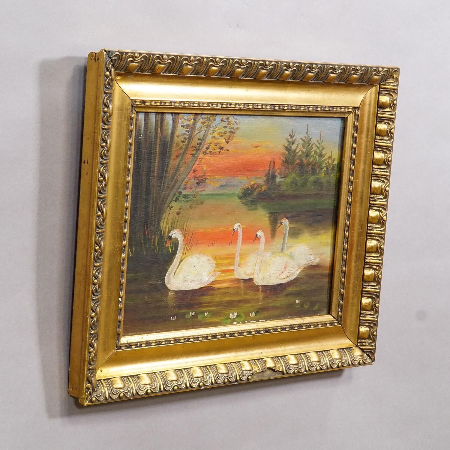 19th Century Painting With Swans On A Lake At Sunset photo furniture