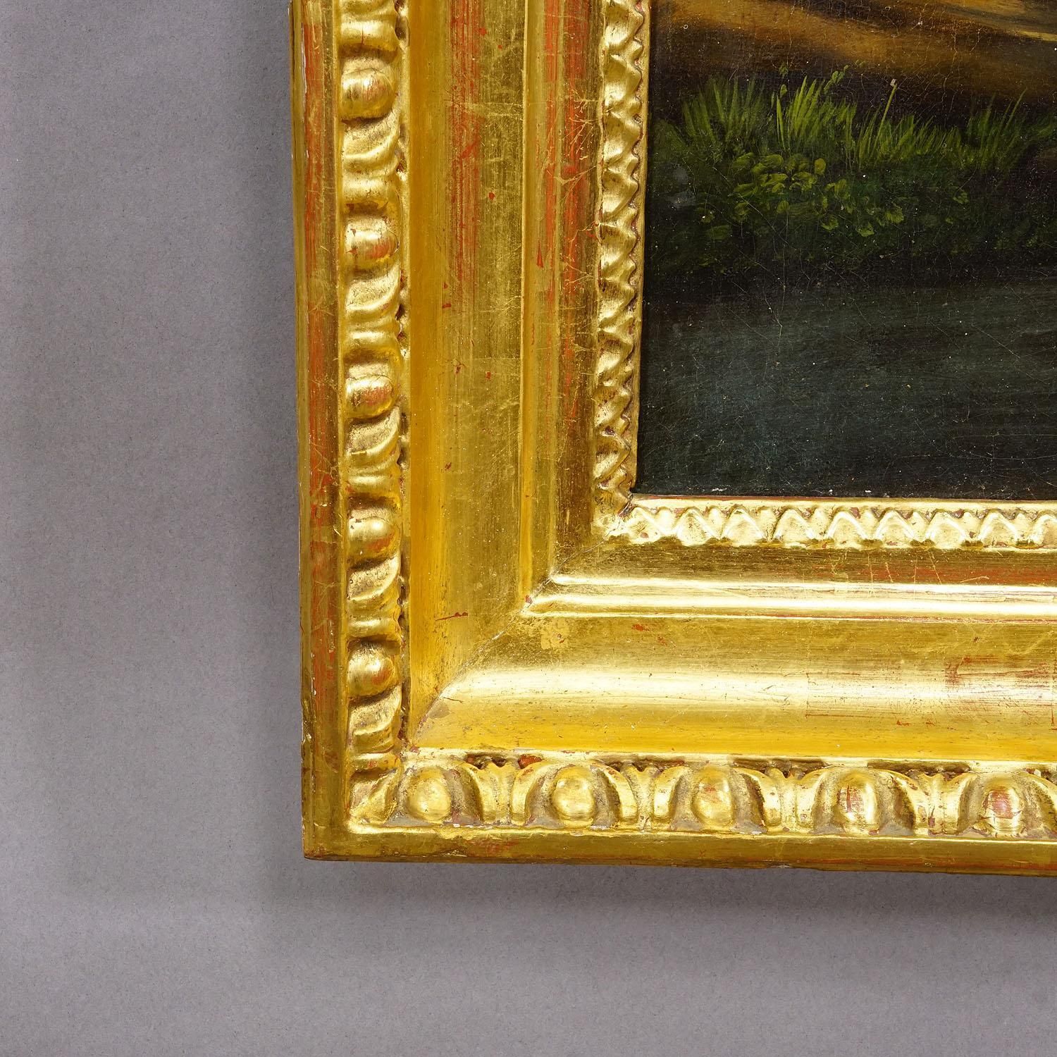 19th Century Biedermeier Landscape Painting With River And Mountain Hut photo buy