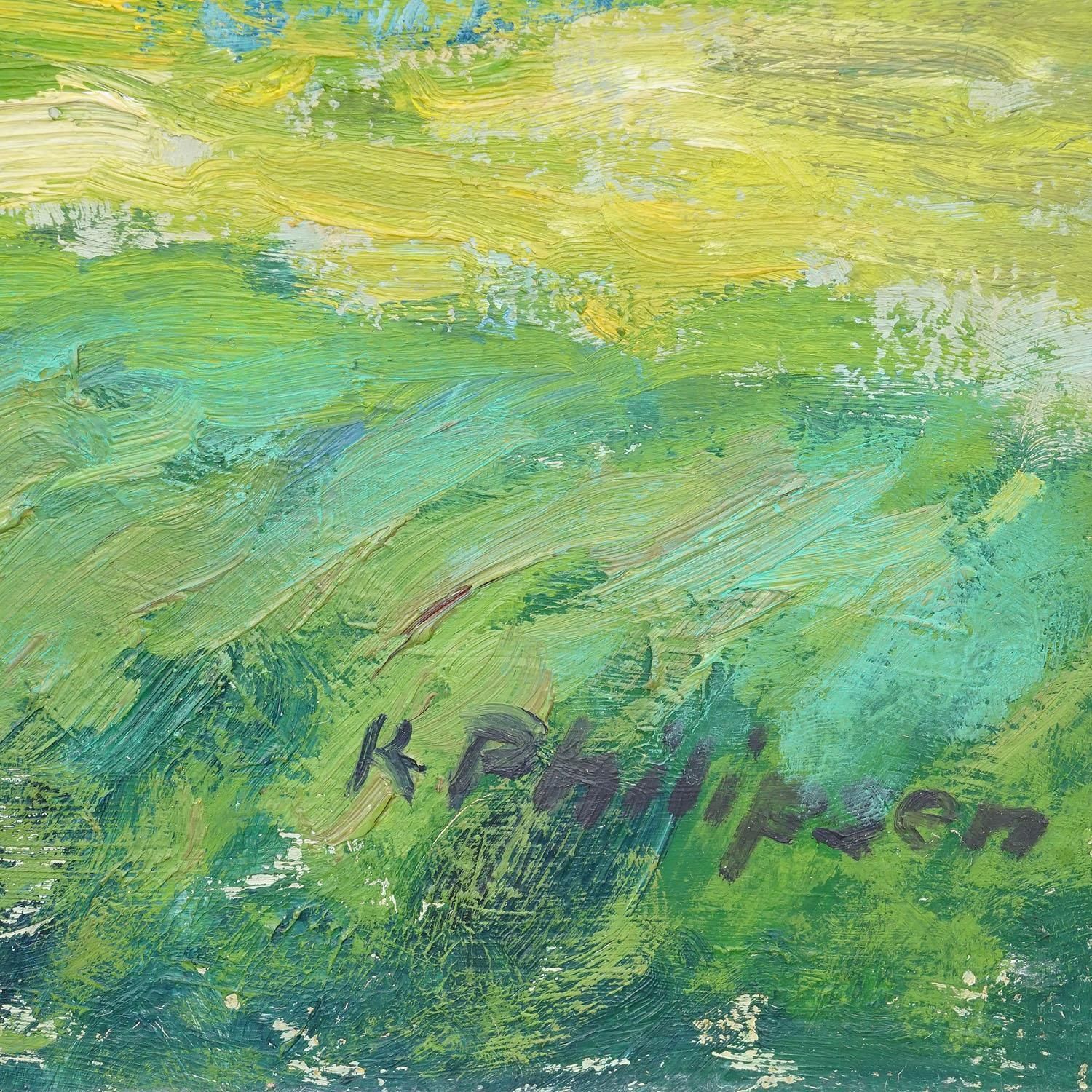 Impressionistic Painting Of A Garden With Buildings In The Background photo 659.0