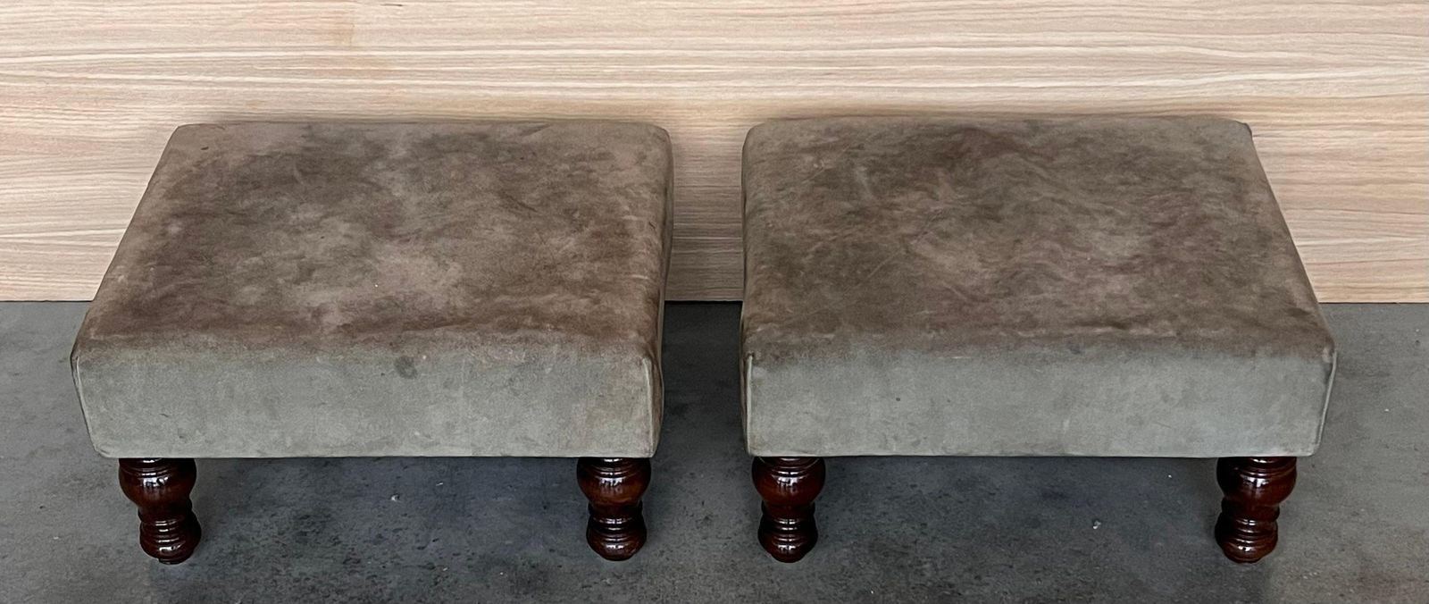 Pair Of Footstools With Leather Seat And Bowl Legs photo vinterior