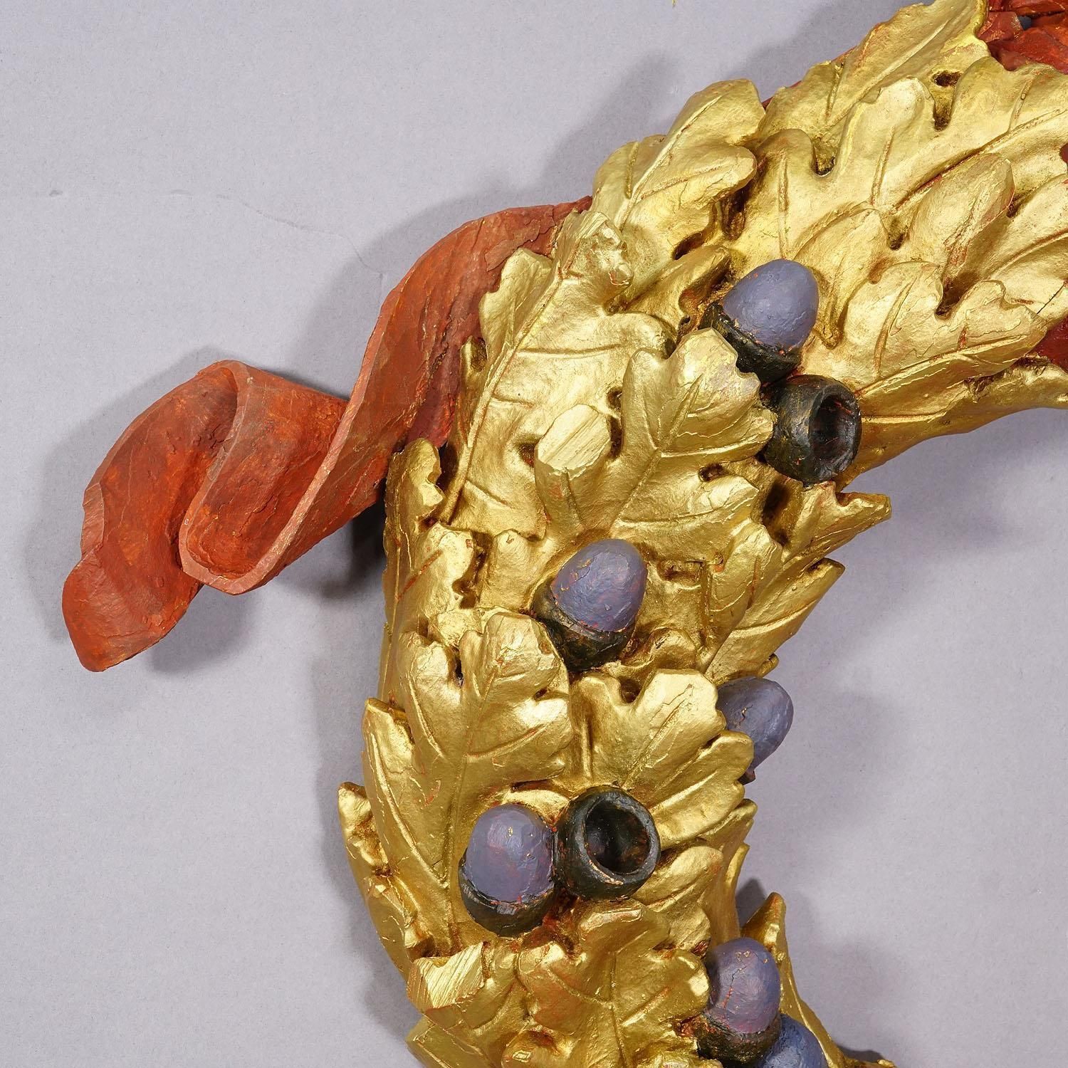 Antique Wooden Carved Door Wreath With Acorns, Germany Ca. 1930s photo for sale