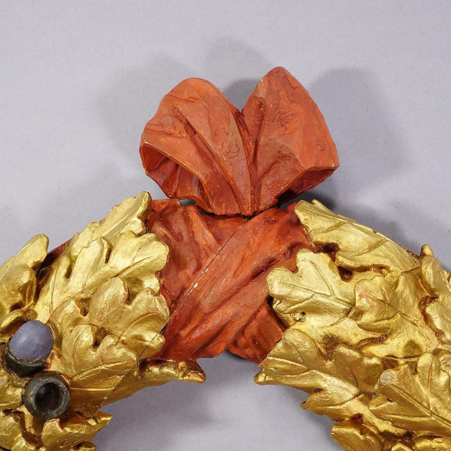 Antique Wooden Carved Door Wreath With Acorns, Germany Ca. 1930s photo vinterior