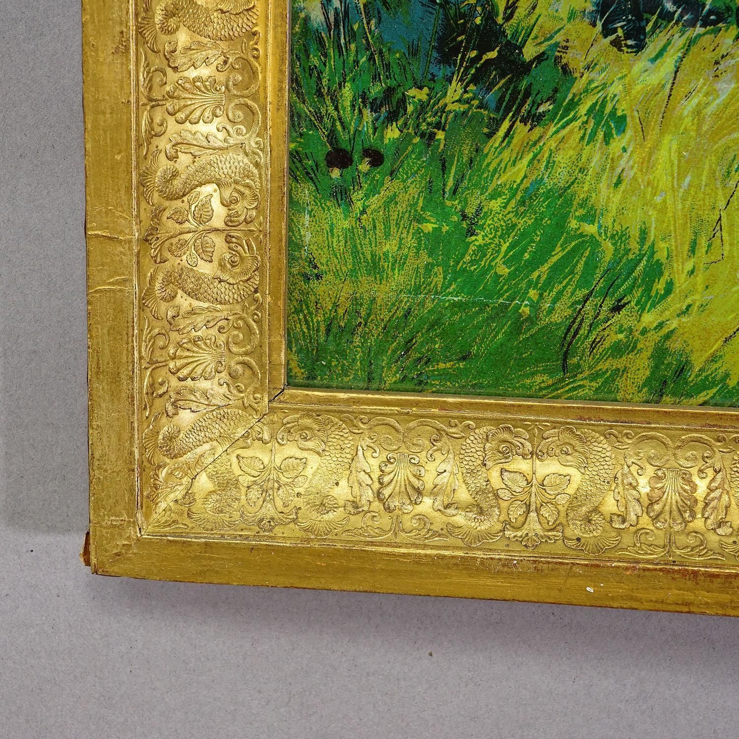 Antique Oil Print With Victorian Hunting Scene After Josef Ringeisen photo vinterior