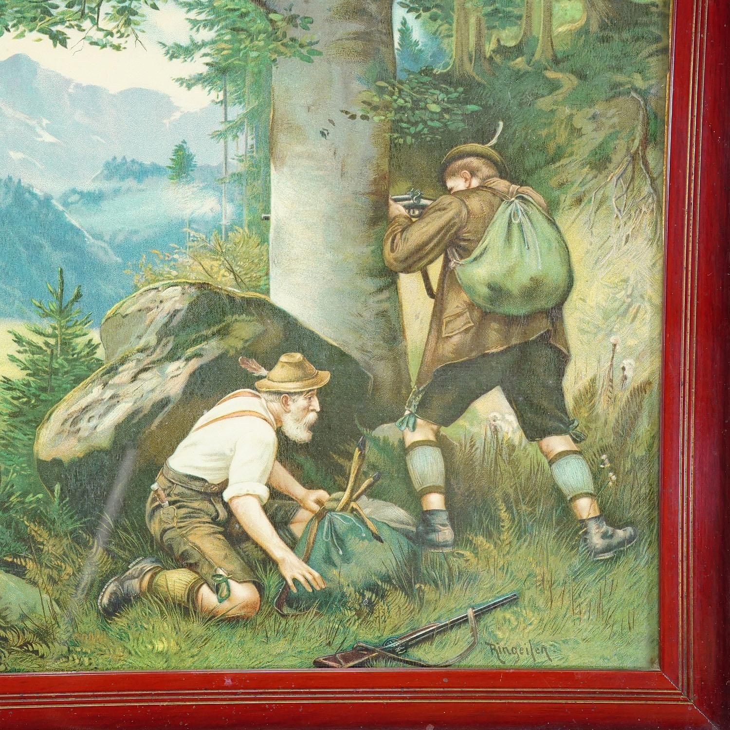 Antieke Oleodruk Met Zwart Woud Stroopjagerstafereel Naar Josef Ringeisen photo furniture