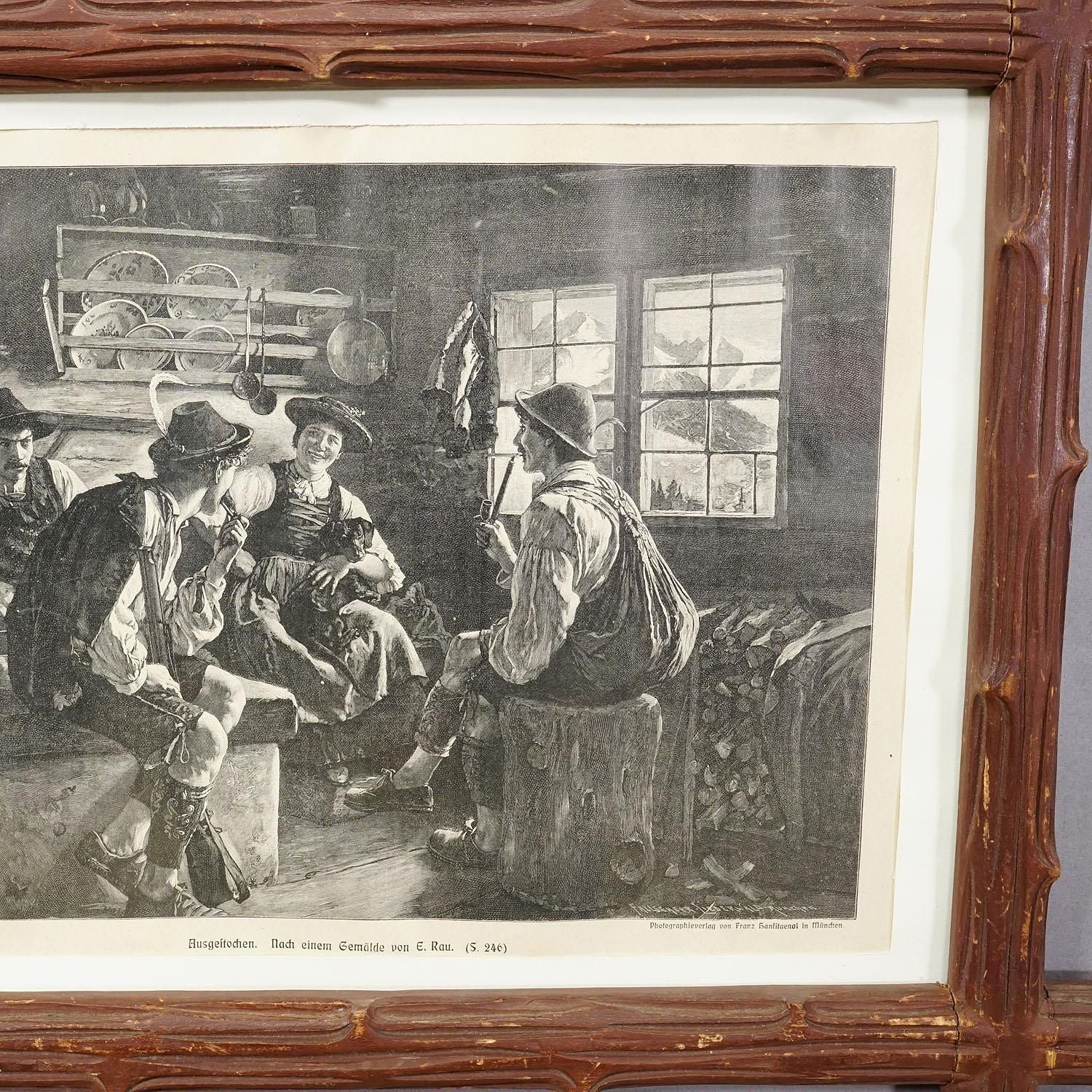 Antique Copper Engraving Print With Popular Bavarian Scene Ca. 1900 photo furniture