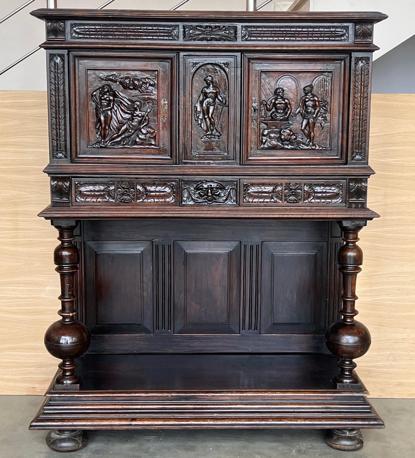 19th Century Dutch Hand Carved Renaissance Raised Cabinet photo furniture