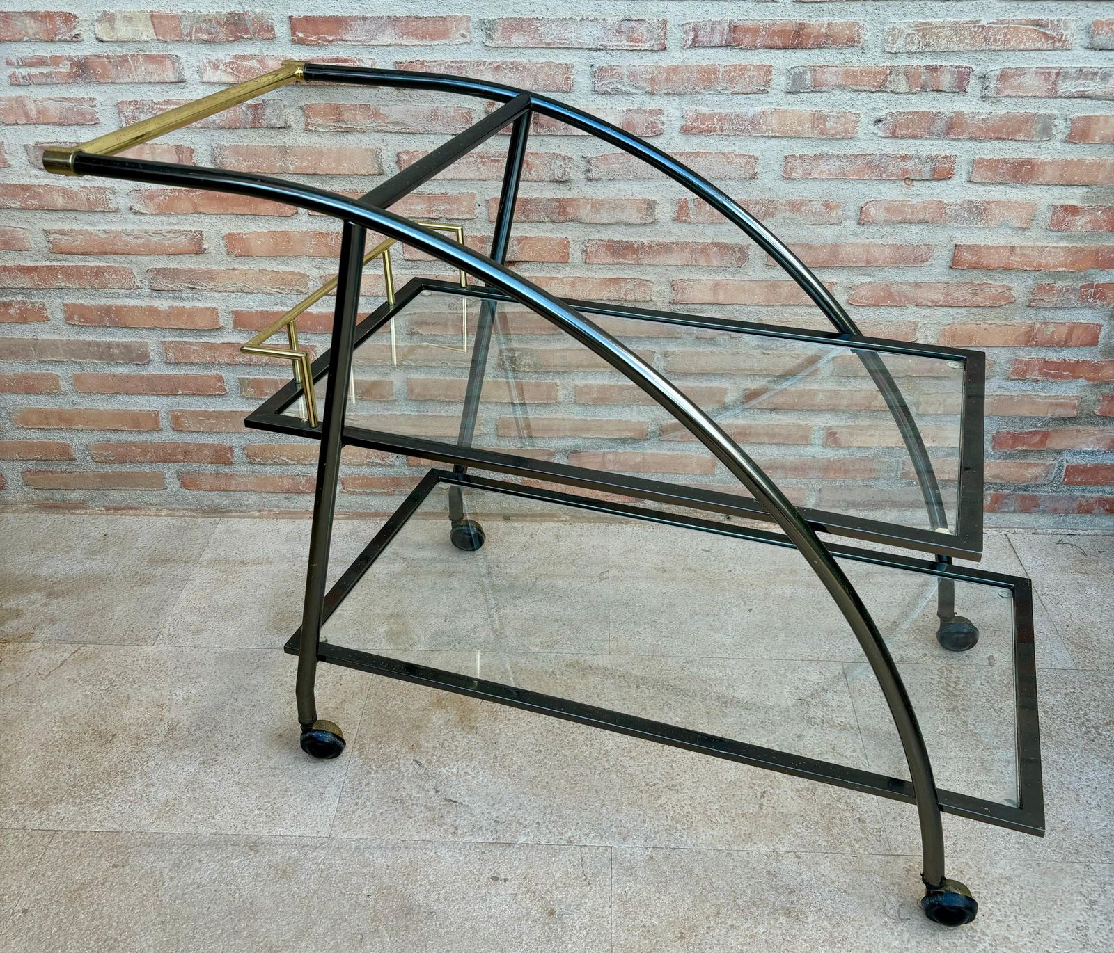 Vintage Serving Bar Cart In Brass And Glass, 1980s photo Home Decor