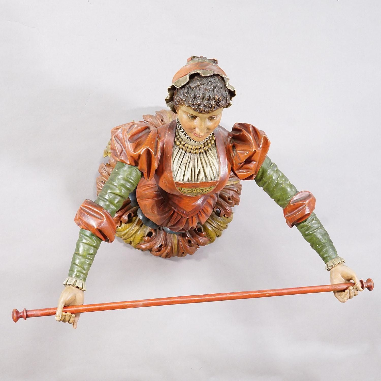 Lovely Carved Wooden Lady Towel Holder Ca. 1900 photo for sale