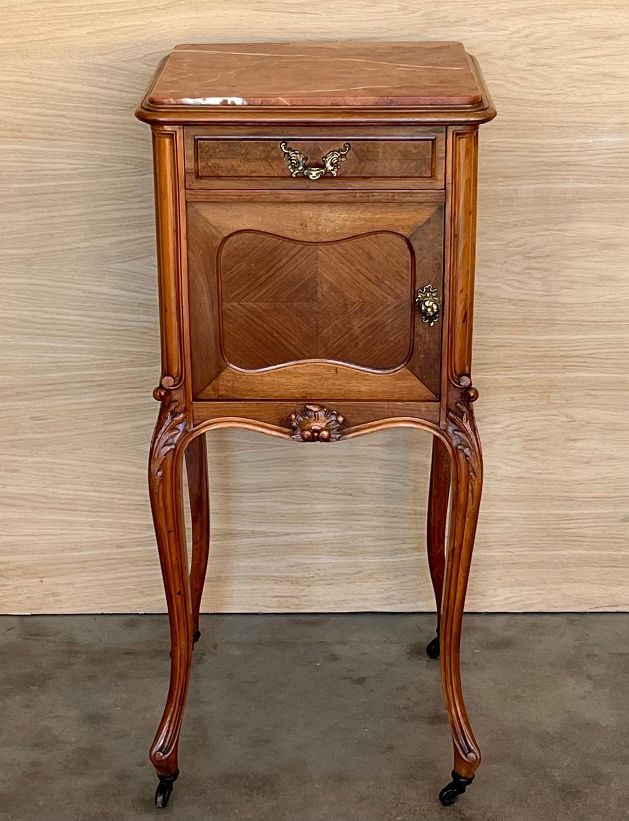 Antique French Mahogany Night Stands With Marble Top And Wheels, 1900 photo furniture