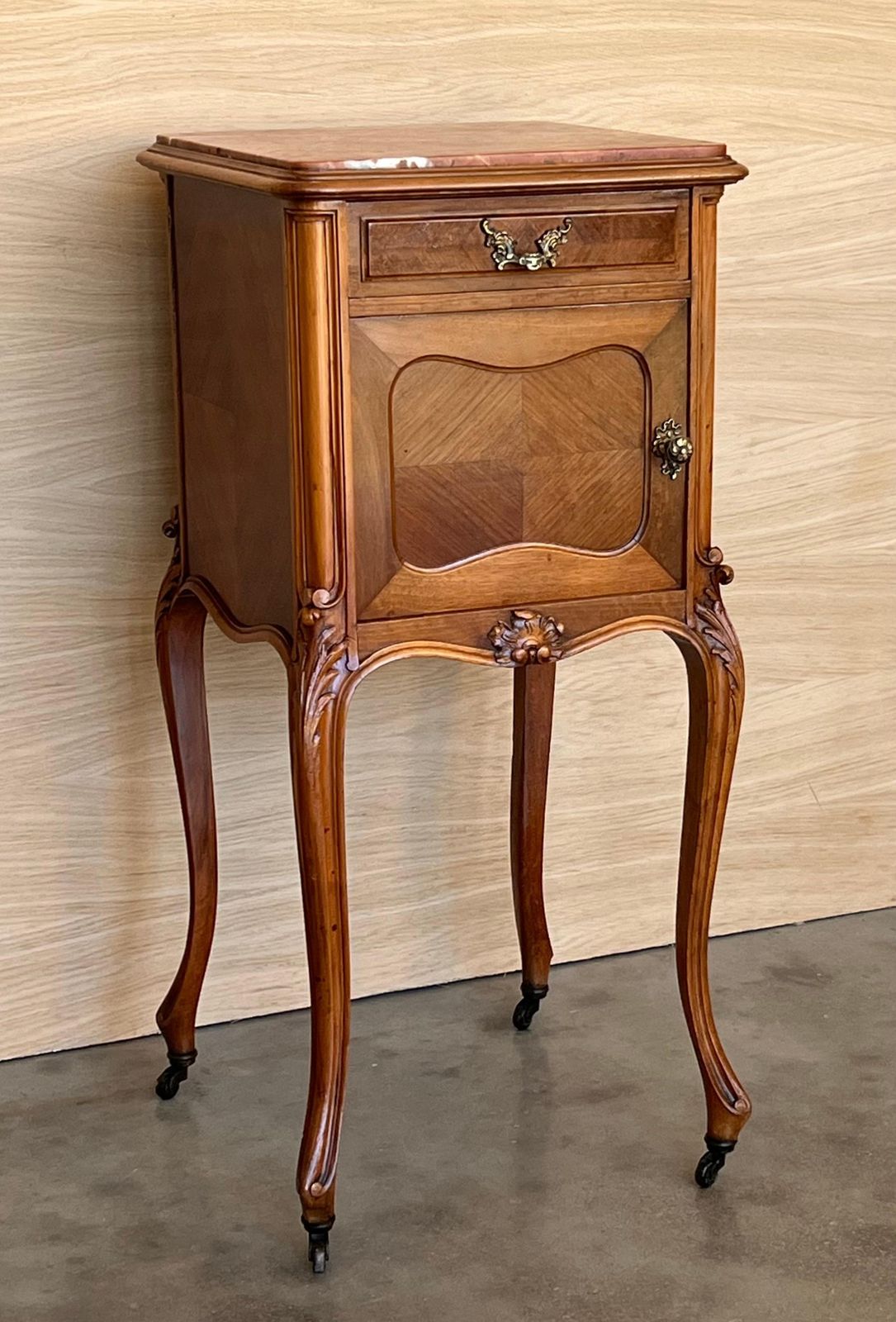Antique French Mahogany Night Stands With Marble Top And Wheels, 1900 photo for sale