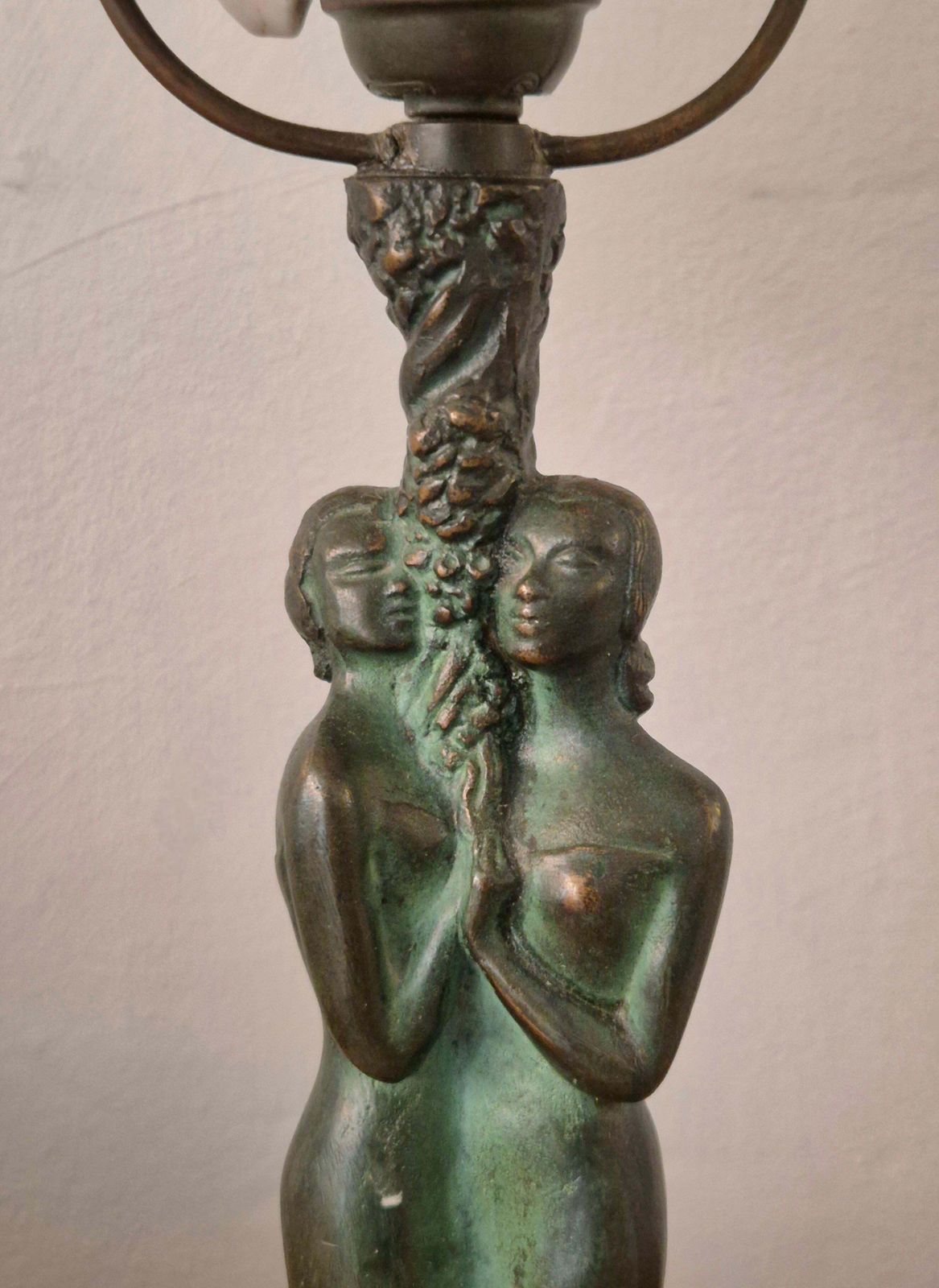 Table Lamp In Bronze With Green Marble Base, Scandinavian Grace 1920/30s photo 1130.0