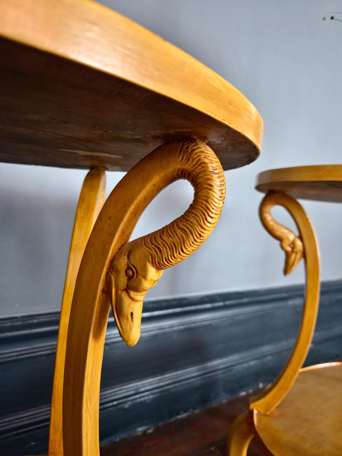 photo furniture A Pair Of Sidetables With Decor Of Swans. Empire Style, Italy Mid 1900s