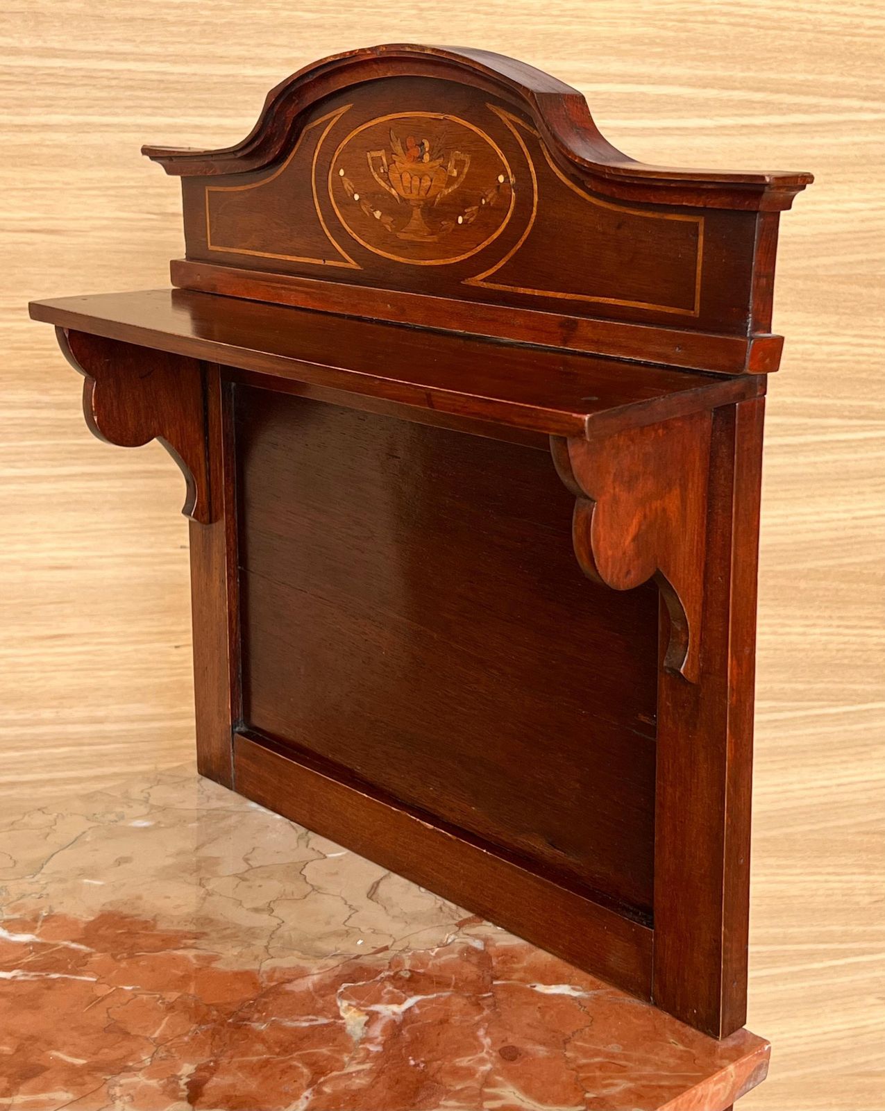 photo buy Pair Of Italian Marquetry Nightstands With Bronze Crest, Drawers And Doors