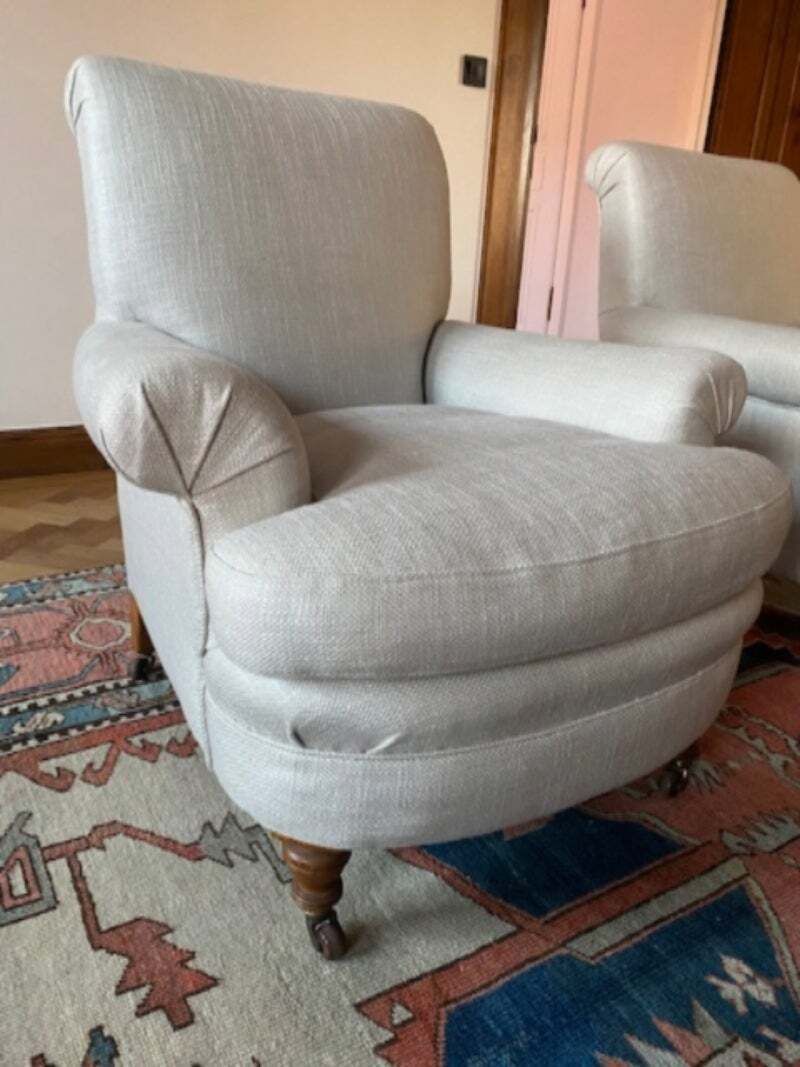 Edwardian Armchairs, A Pair, Reupholstered And Bought From Hilary Batstone. photo furniture