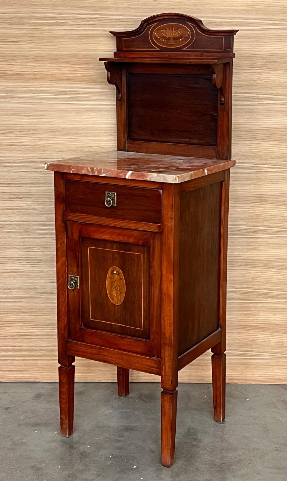 Pair Of Italian Marquetry Nightstands With Bronze Crest, Drawers And Doors photo Furniture