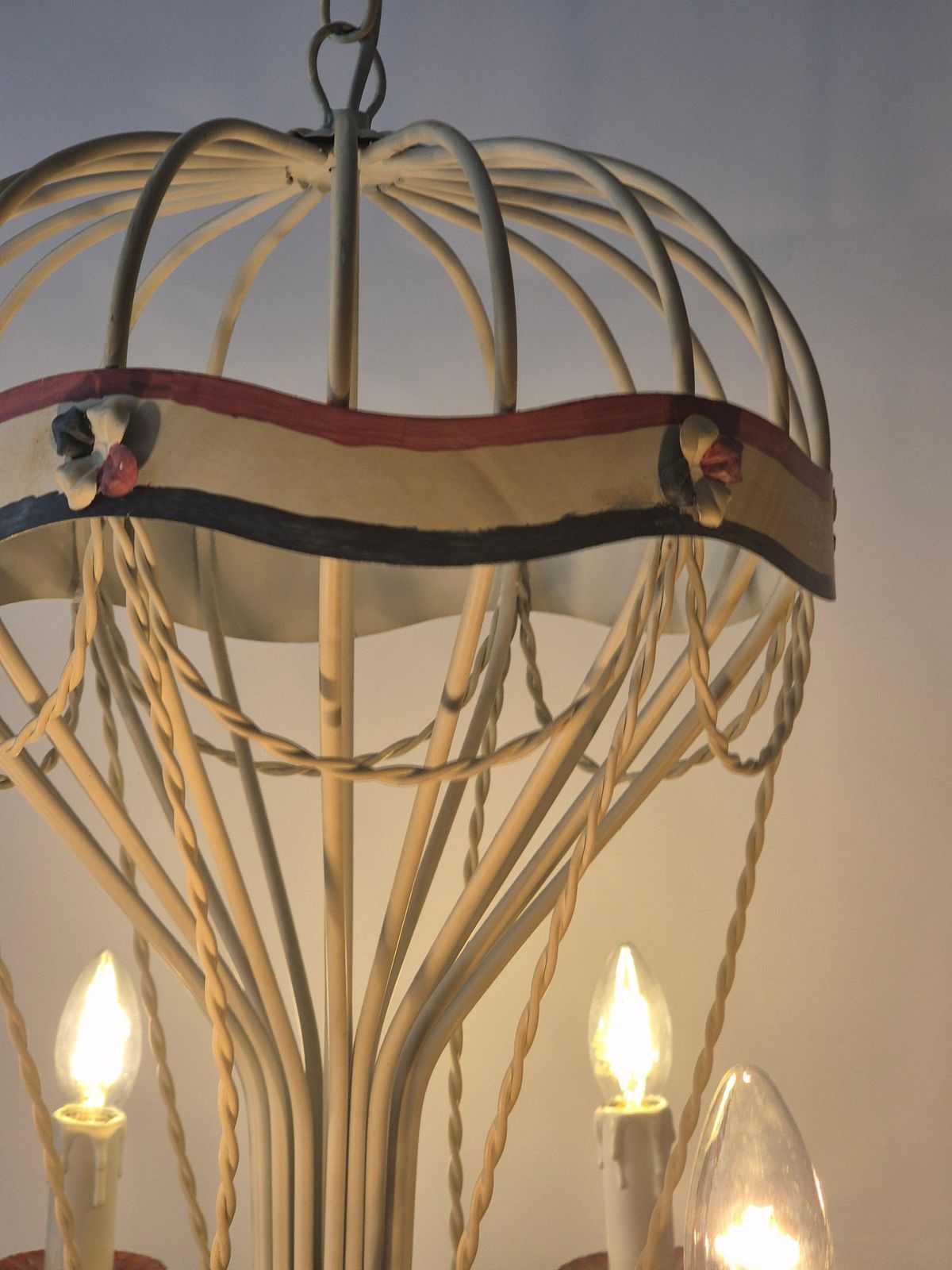 French Gilt Iron And Painted Tôle  Hot Air Balloon Chandelier, Mid 20th Century photo for sale