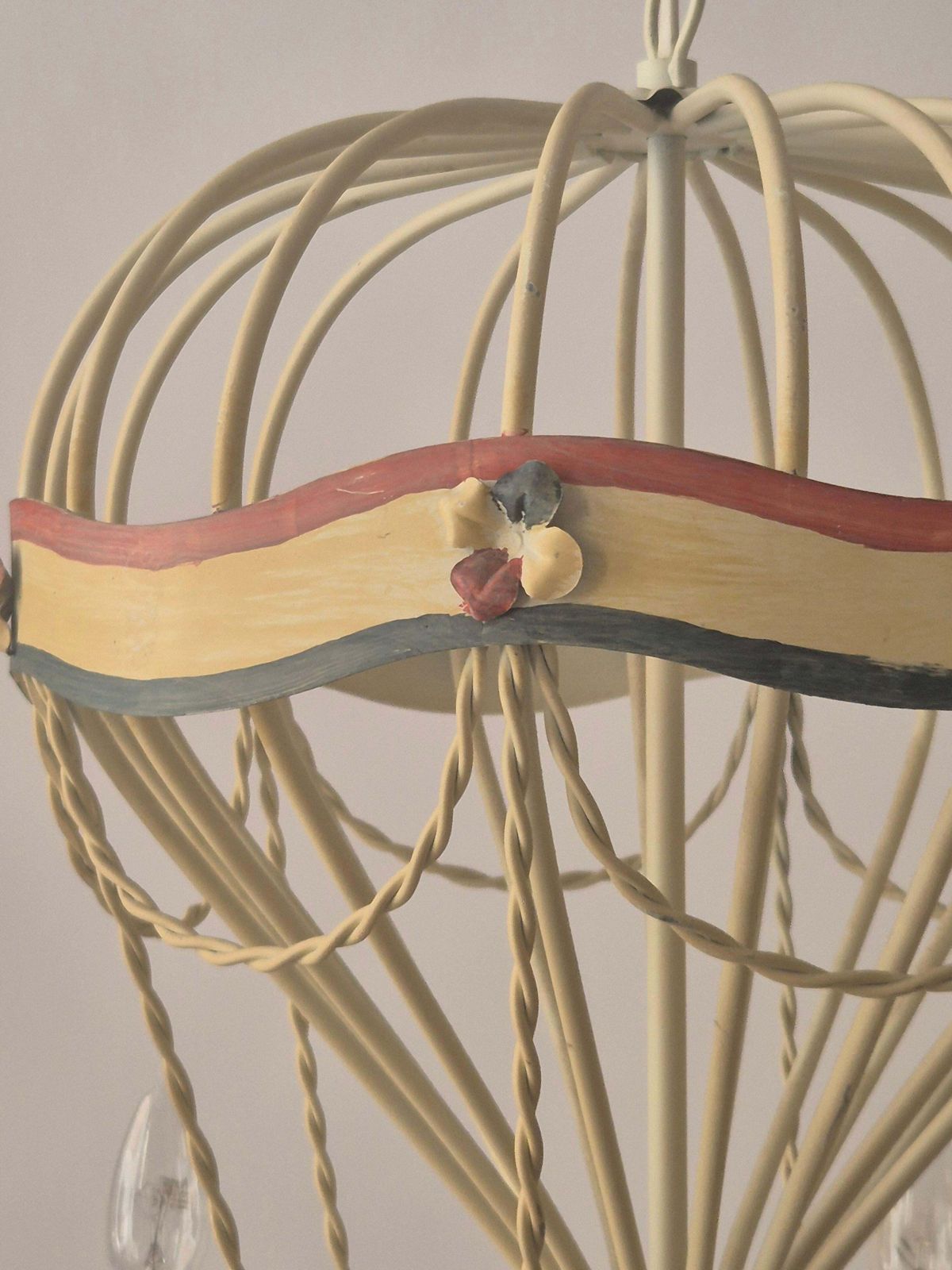 photo for sale French Gilt Iron And Painted Tôle  Hot Air Balloon Chandelier, Mid 20th Century