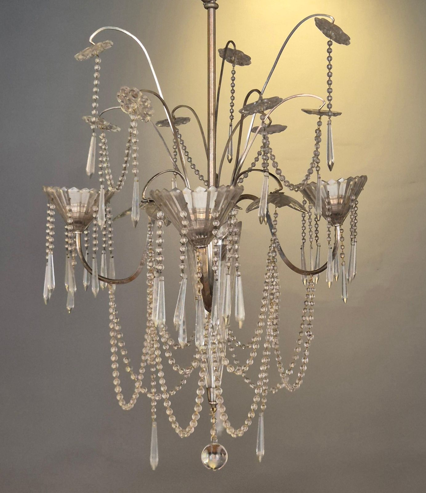 Chandelier, Crystal And Silverplate, Swedish Neoclassicism photo for sale