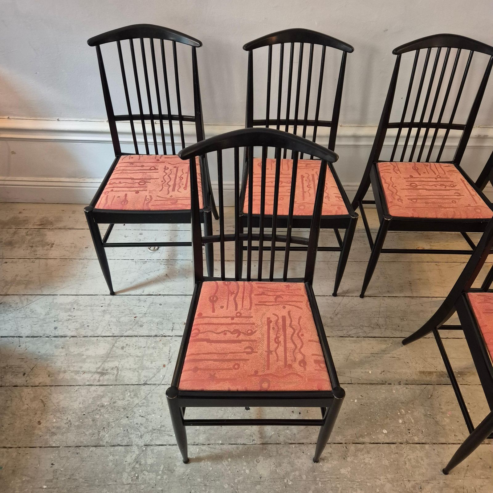 Scandinavian Modern, A Set Of Six Chairs, Model Charlotte, Black Lacqured Wood photo Furniture