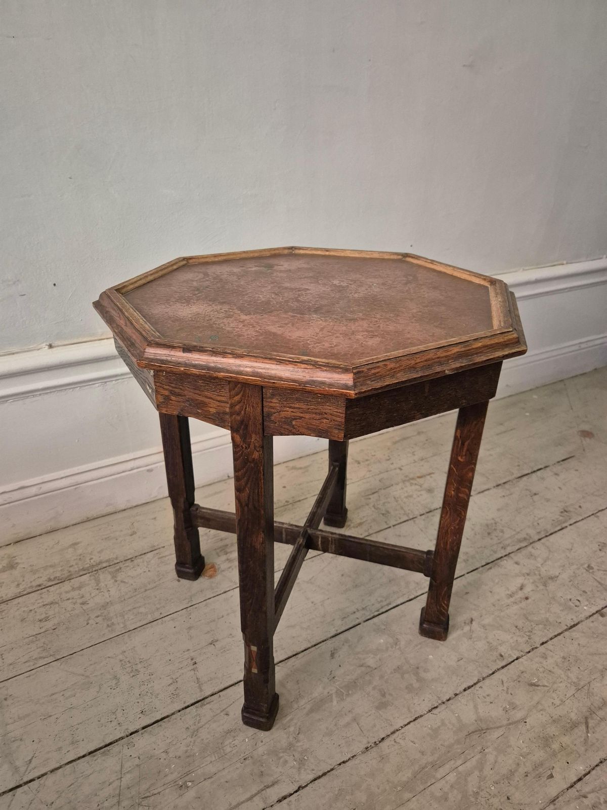 Swedish Smoking Table, Oak With Copper Top, 1913 By Nordiska Kompaniet photo for sale