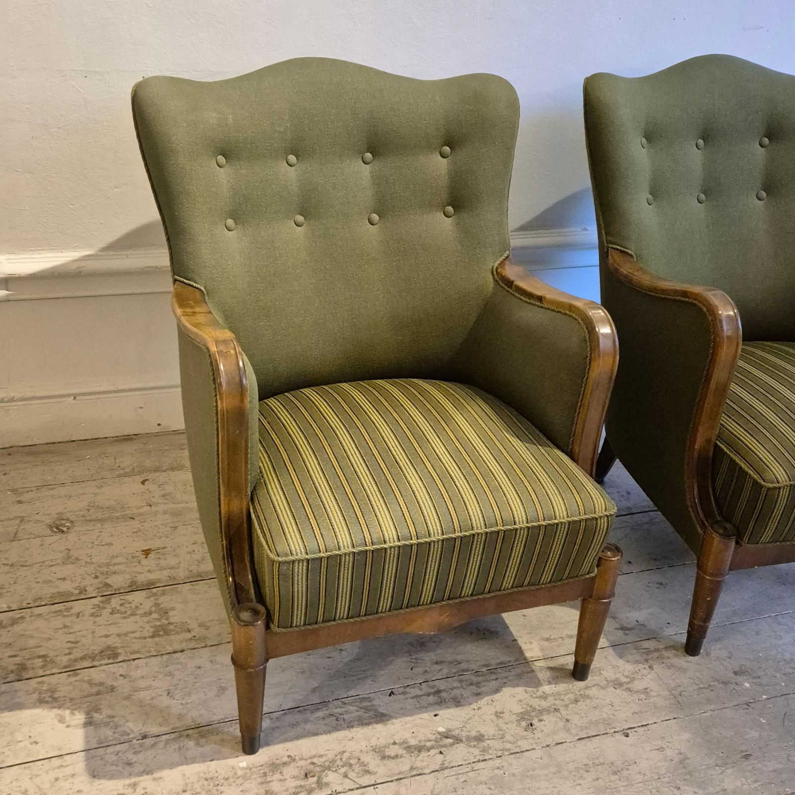 Danish Modern Armchairs By Alfred Christensen. Beautiful Shape, Brass Feet. photo buy