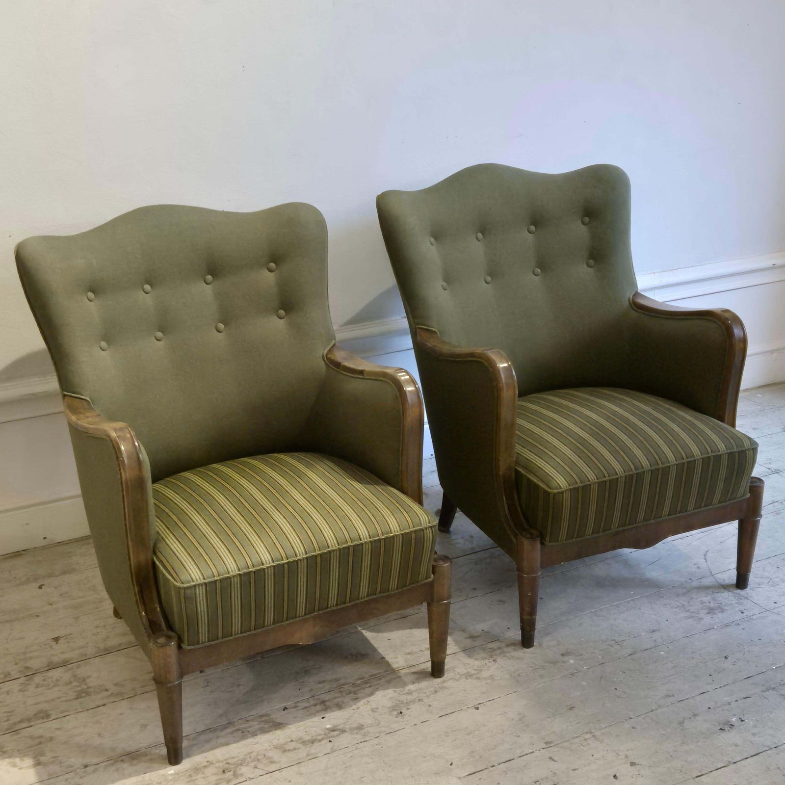 Danish Modern Armchairs By Alfred Christensen. Beautiful Shape, Brass Feet. photo vintage