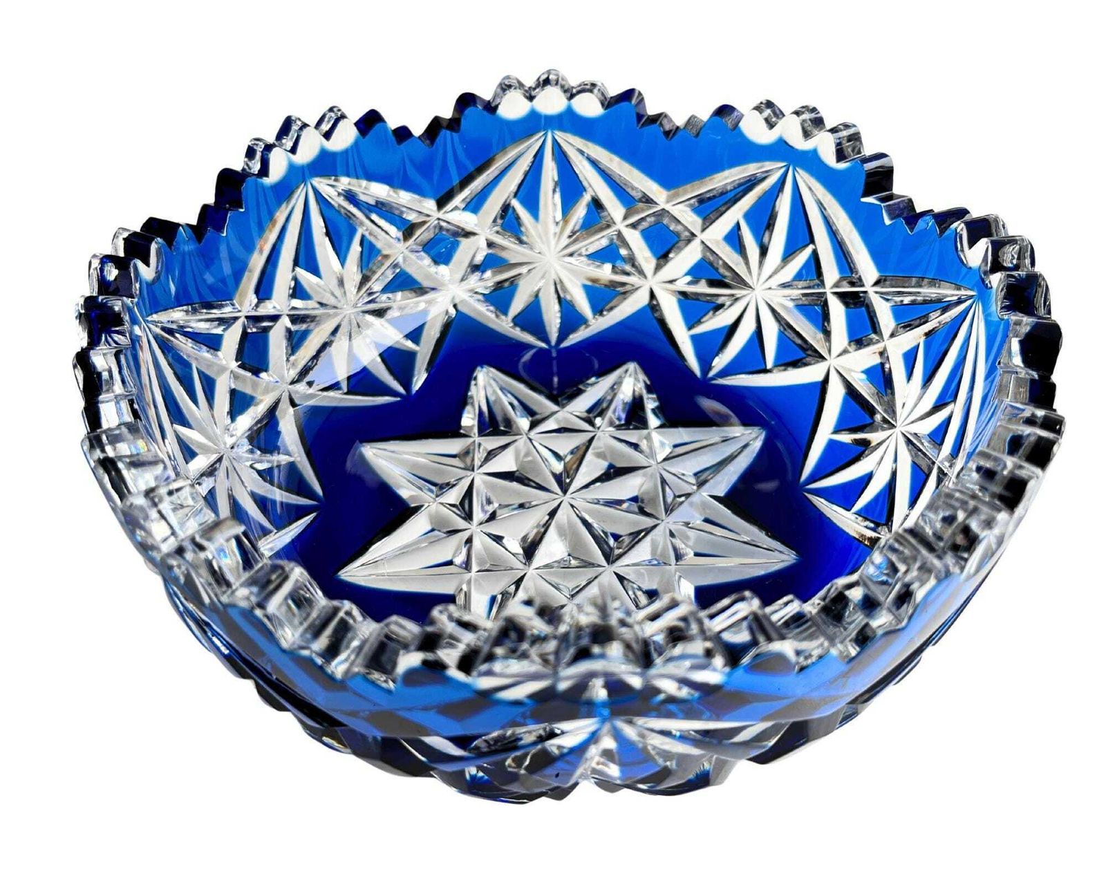 Val Saint Lambert Kristal | Franse Blauwe Schaal | Double Bleu | Gesigneerd photo buy