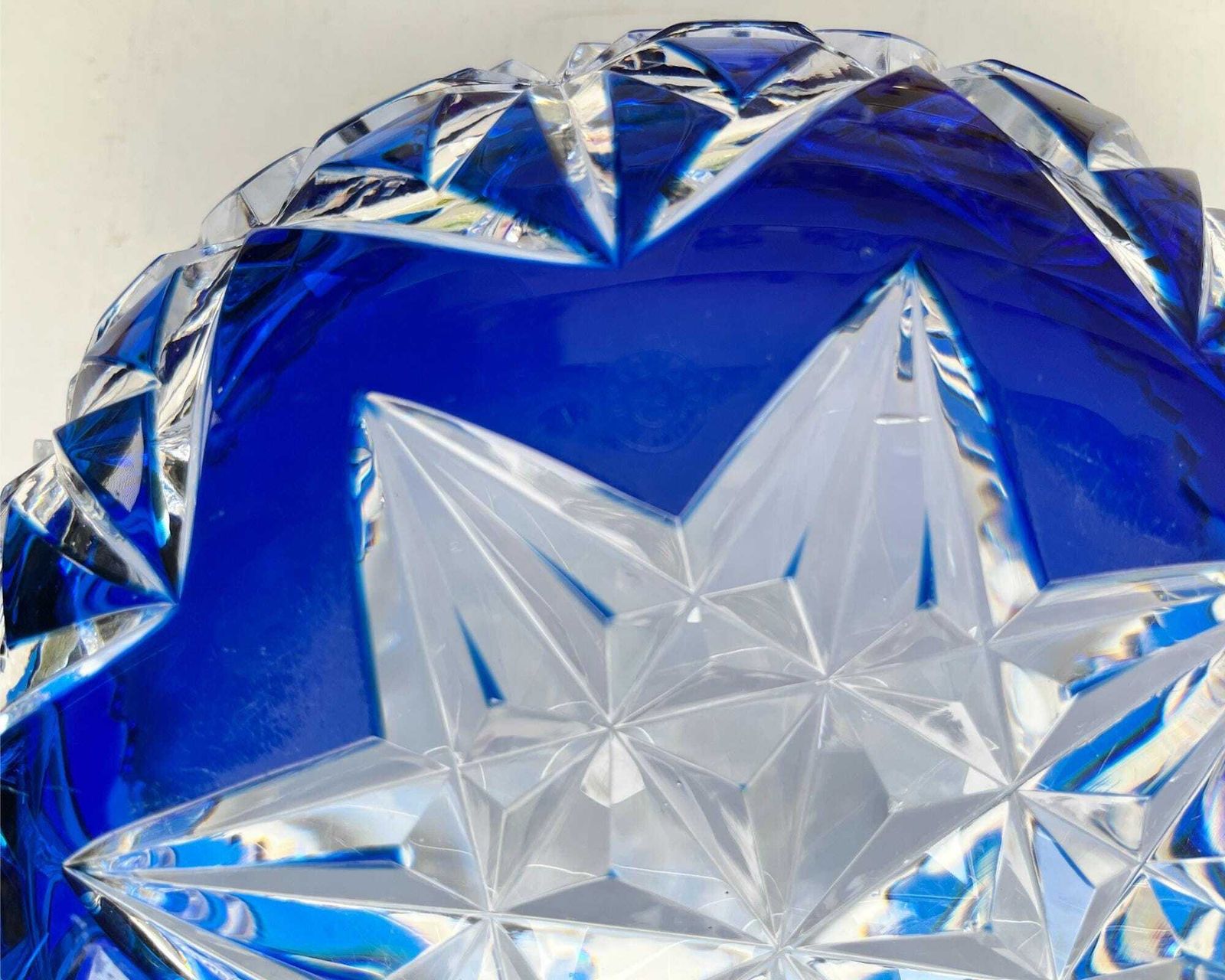 Val Saint Lambert Kristal | Franse Blauwe Schaal | Double Bleu | Gesigneerd photo vintage
