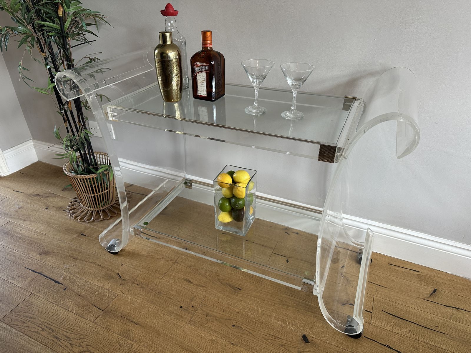 Charles Hollis Jones Lucite Glass Bar Cart Sleigh Drinks Trolley On Wheels photo furniture