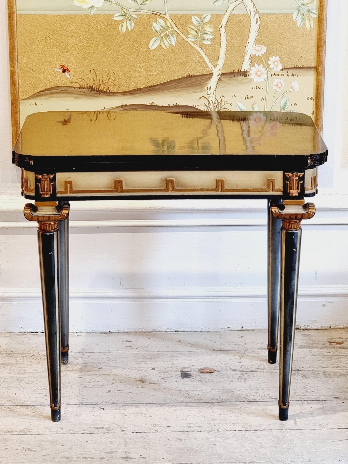 photo vintage Swedish Grace, Game Table With Decor Of Meander In Relief, 1920/30s.