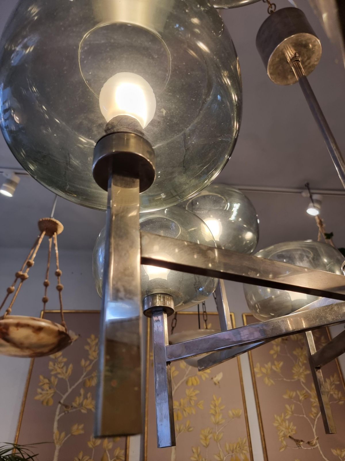 Holger Johansson, Chandelier, Scandinavian Modern / Midcentury, Chrome & Glass photo Lighting