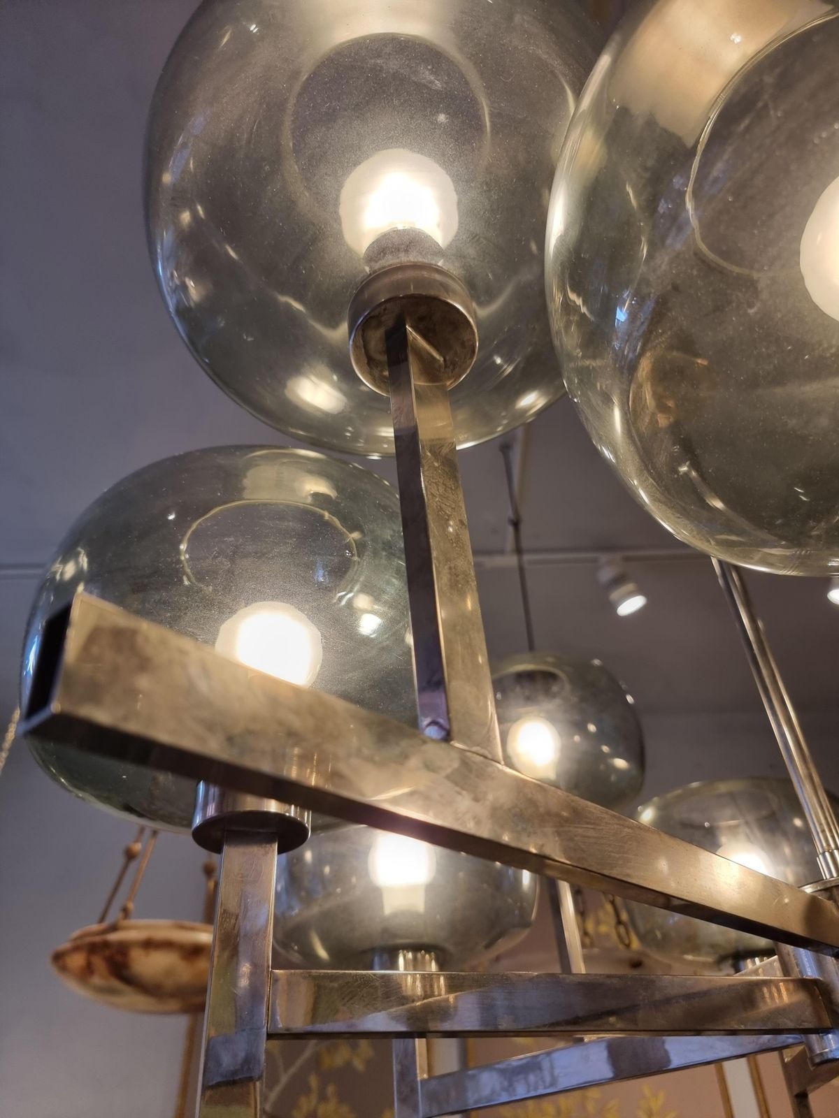 Holger Johansson, Chandelier, Scandinavian Modern / Midcentury, Chrome & Glass photo vinterior