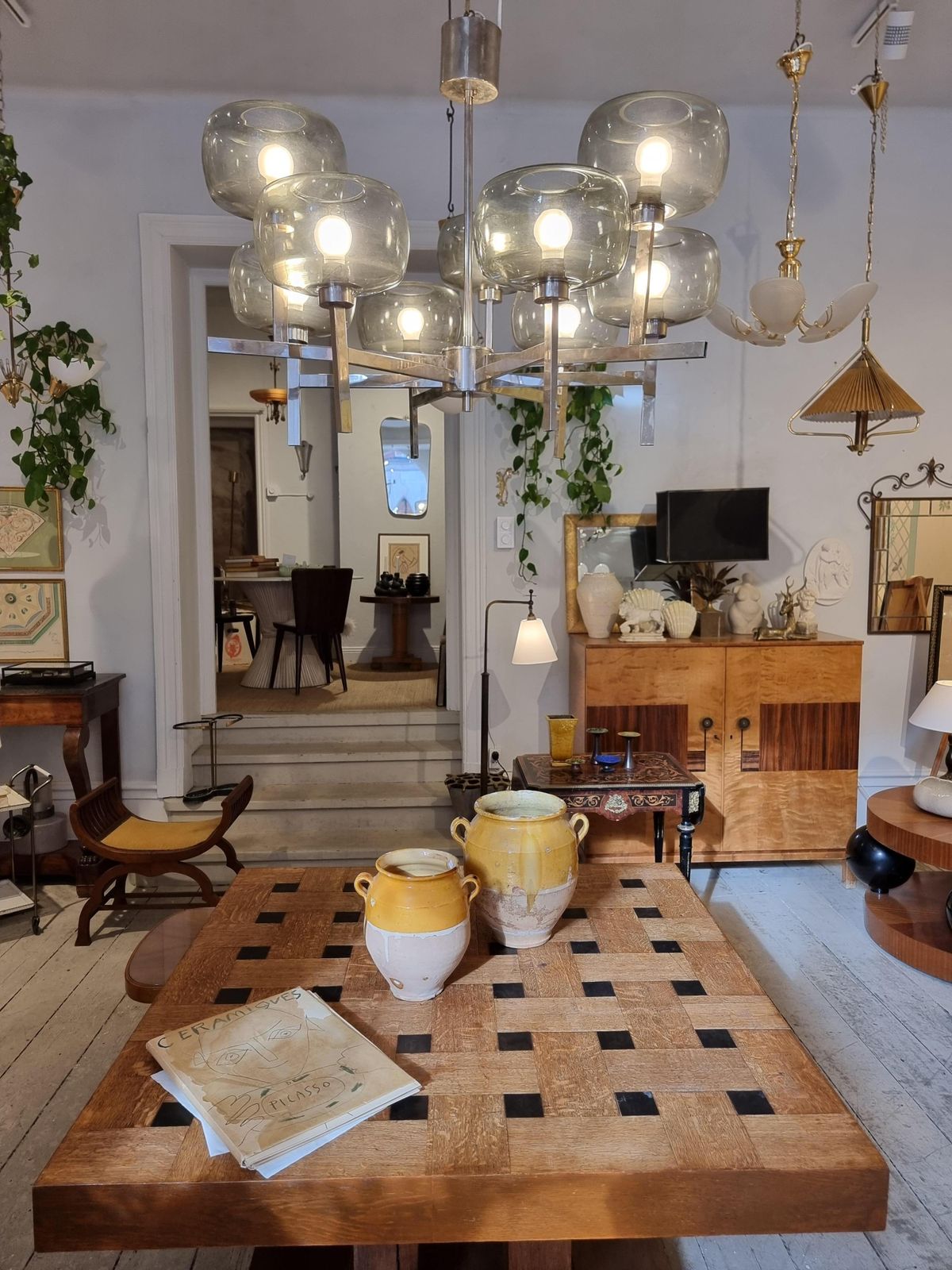 photo vinterior Holger Johansson, Chandelier, Scandinavian Modern / Midcentury, Chrome & Glass