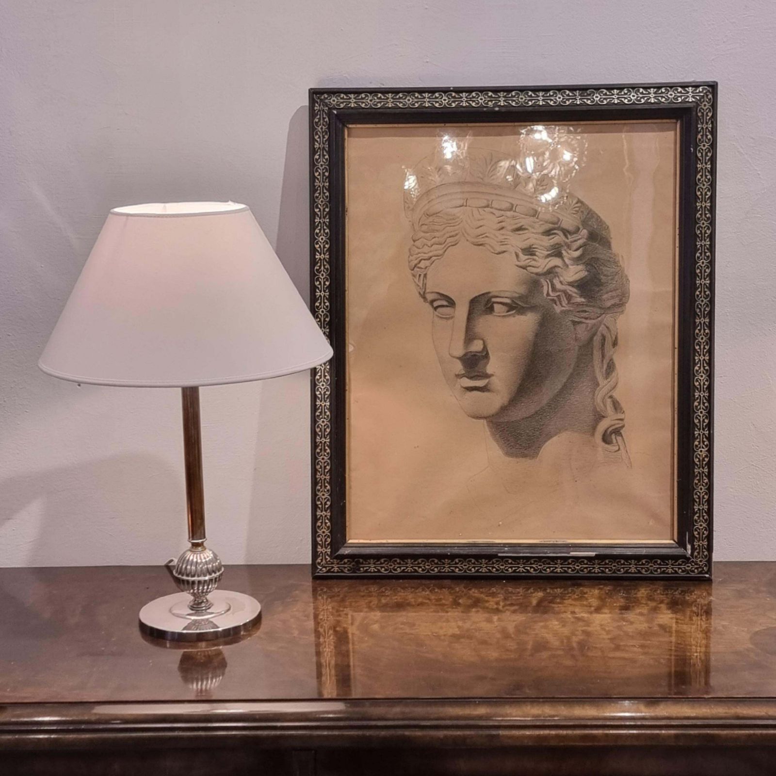 photo for sale Swedish Court Jeweler Cg Hallberg, Table Lamp, Silver Plate, Swedish Grace 1930s