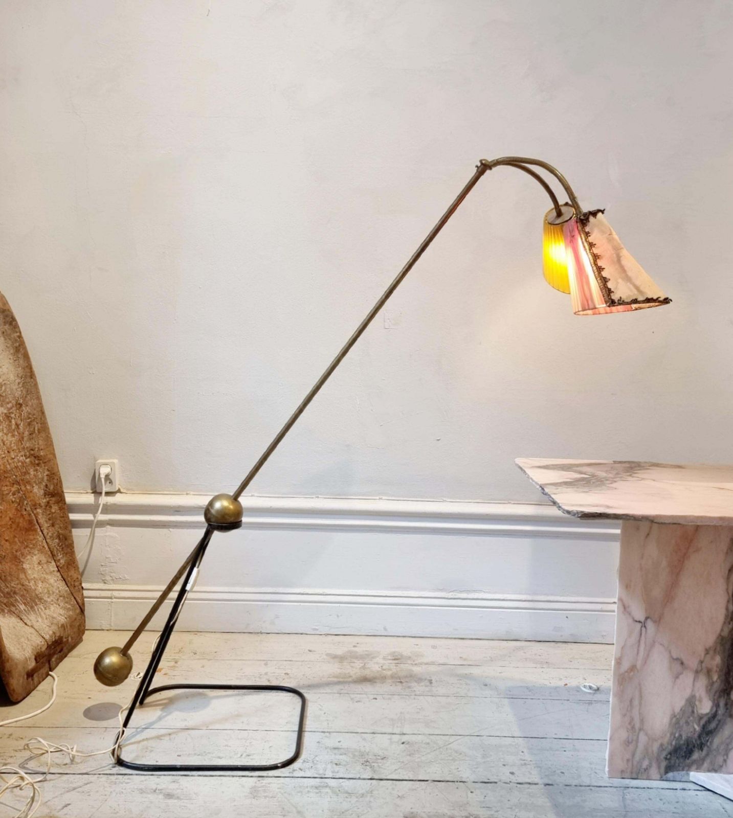 Floor Lamp In Brass And Lacquered Steel, Luci Milano, Midcentury Modern, Italian photo furniture
