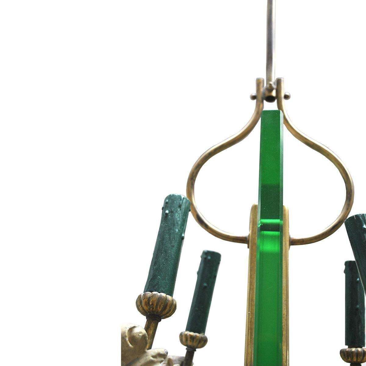 Pietro Chiesa Style Midcentury Chandelier In Brass And Crystal, 1940s photo buy