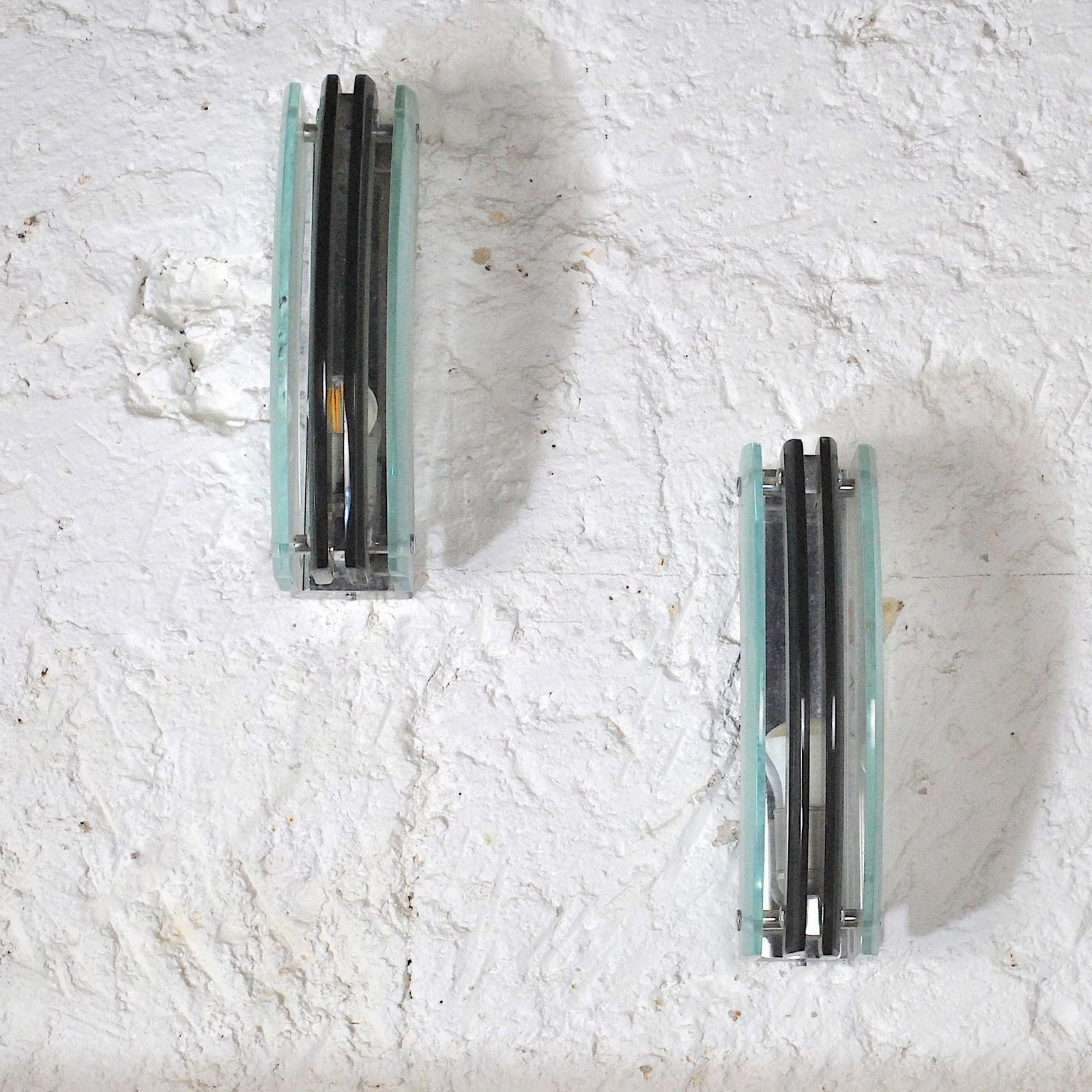 Italian Midcentury Pair Of Sconces In The Style Fontana Arte photo for sale