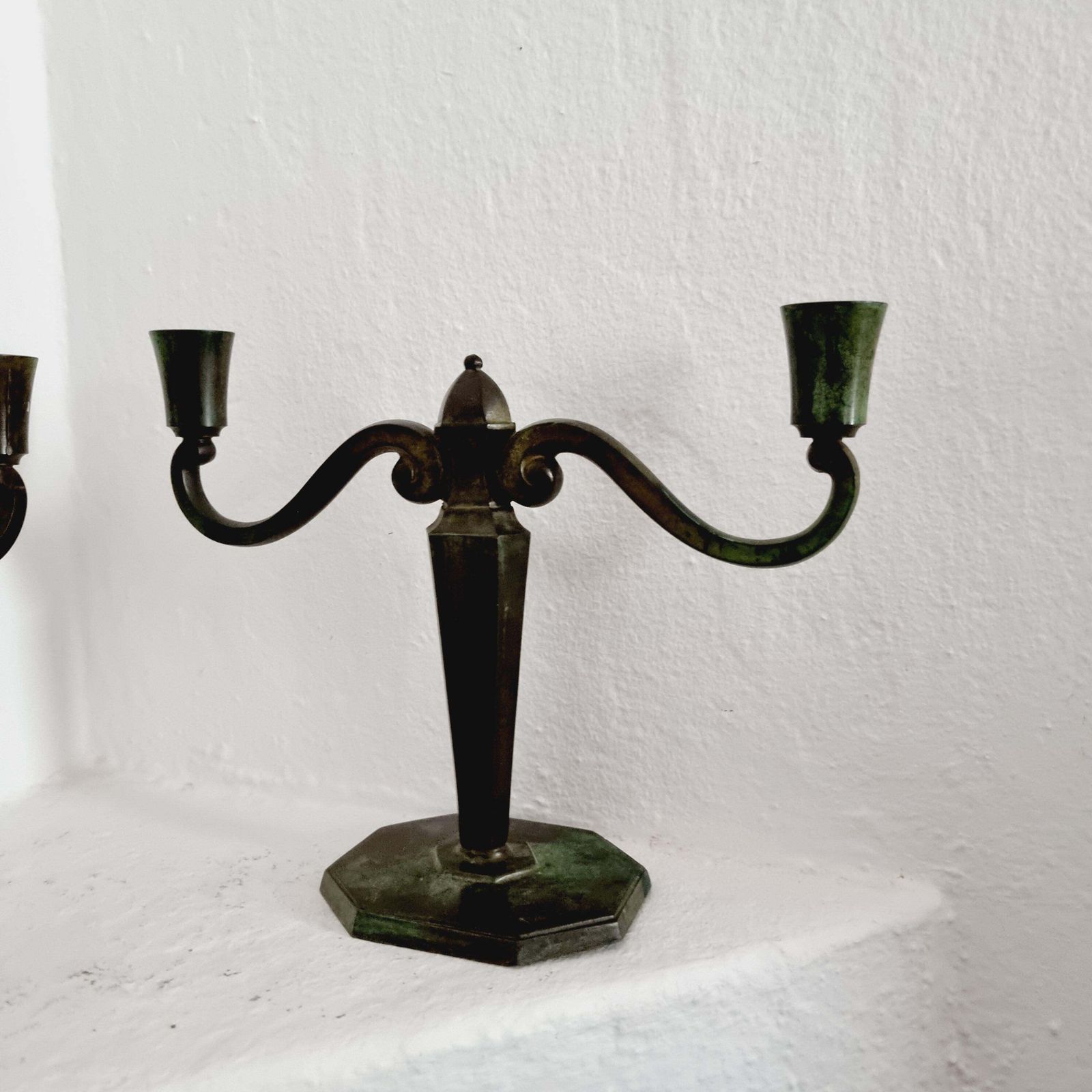 Jacob ängman For Gab, Pair Of Solid Bronze Candelabras, Swedish Grace photo for sale
