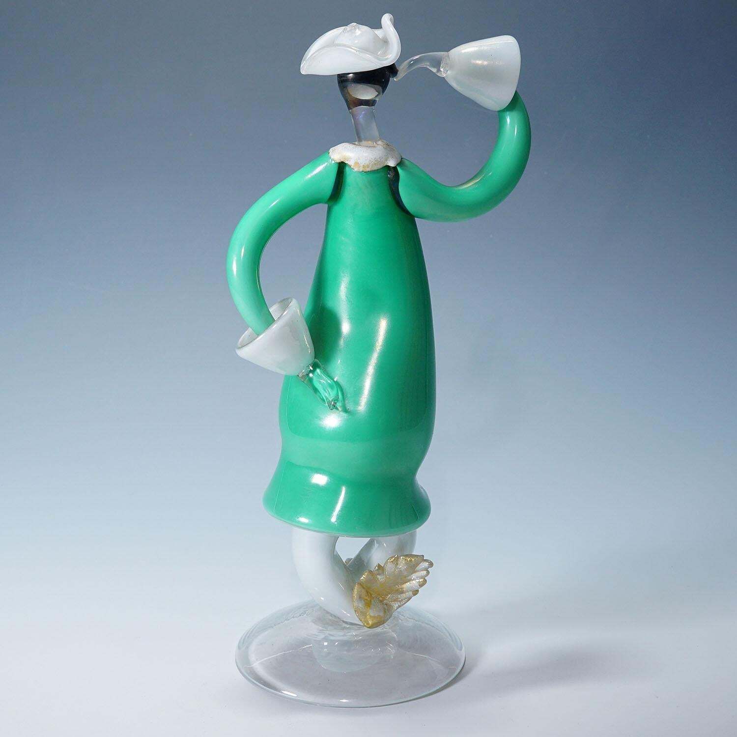 Vintage Murano Art Glass Sculpture Of A Venetian Carnivalist, Seguso Ca. 1940s photo Art