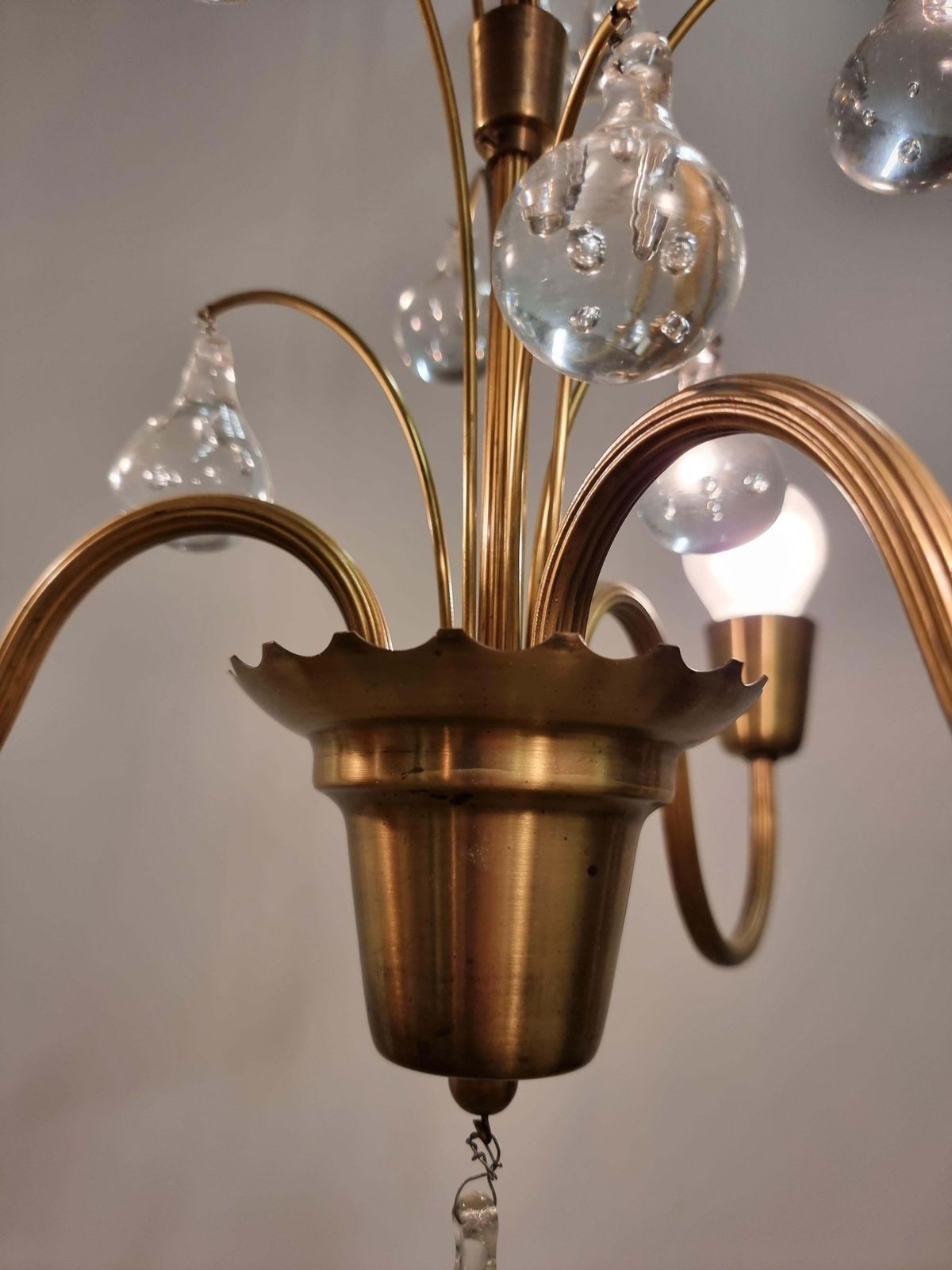 Swedish Grace, Decorative Brass & Glass Pendant / Chandelier, 1940/50s photo 2169.0