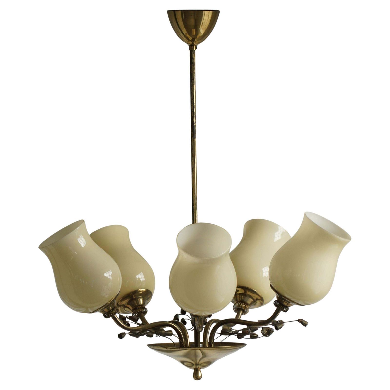 Chandelier In Brass & Glass, Lisa Johansson Pape For Stockmann, Finland, 1940s