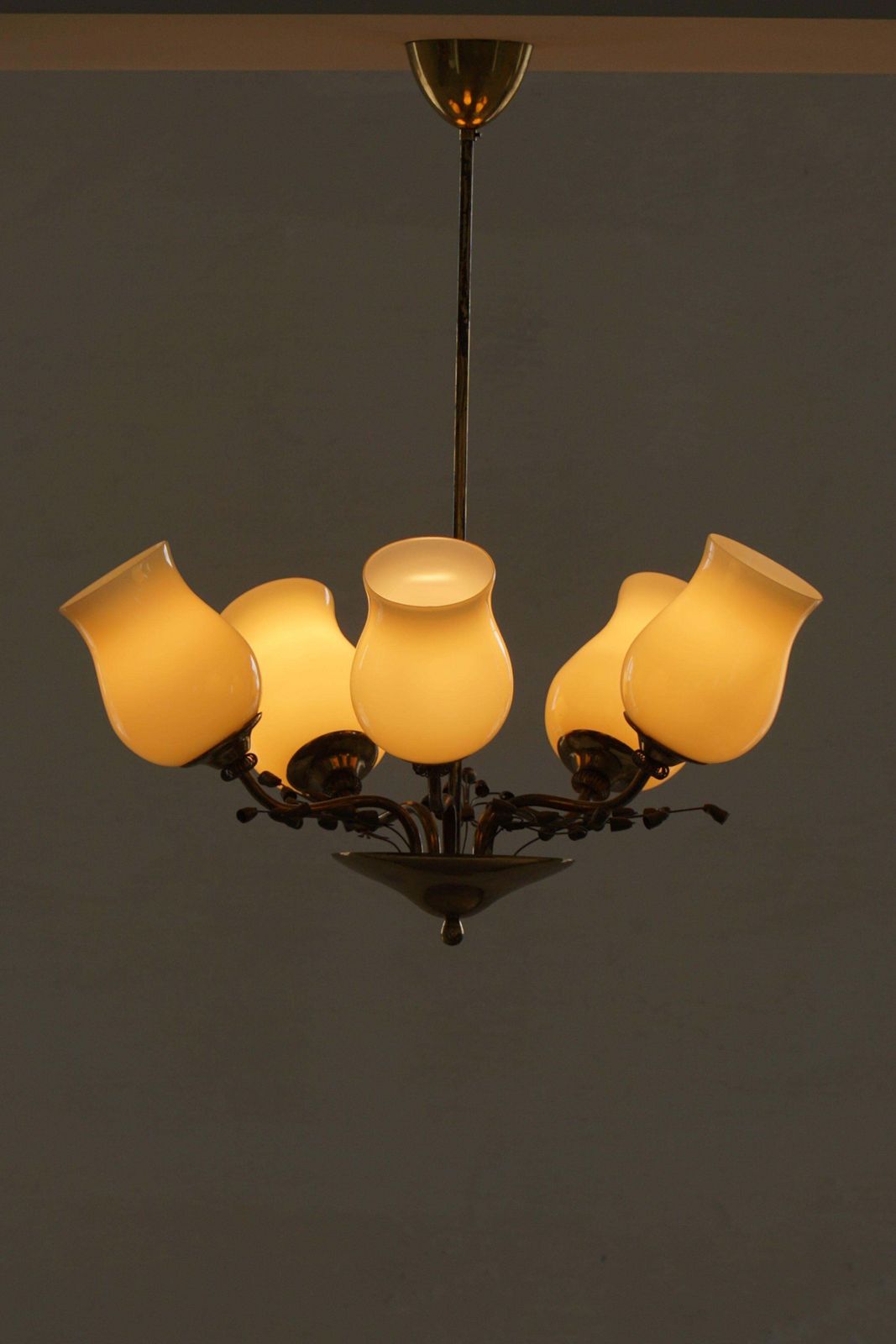 Chandelier In Brass & Glass, Lisa Johansson Pape For Stockmann, Finland, 1940s photo vinterior