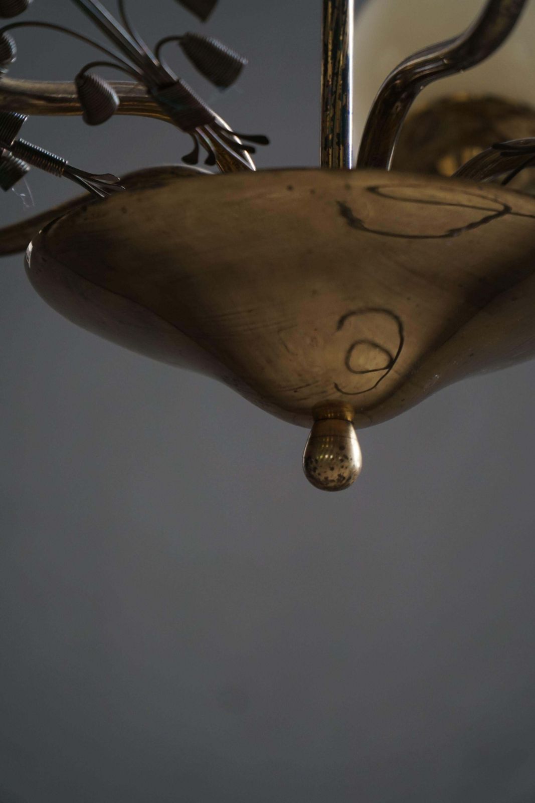 Chandelier In Brass & Glass, Lisa Johansson Pape For Stockmann, Finland, 1940s photo vintage