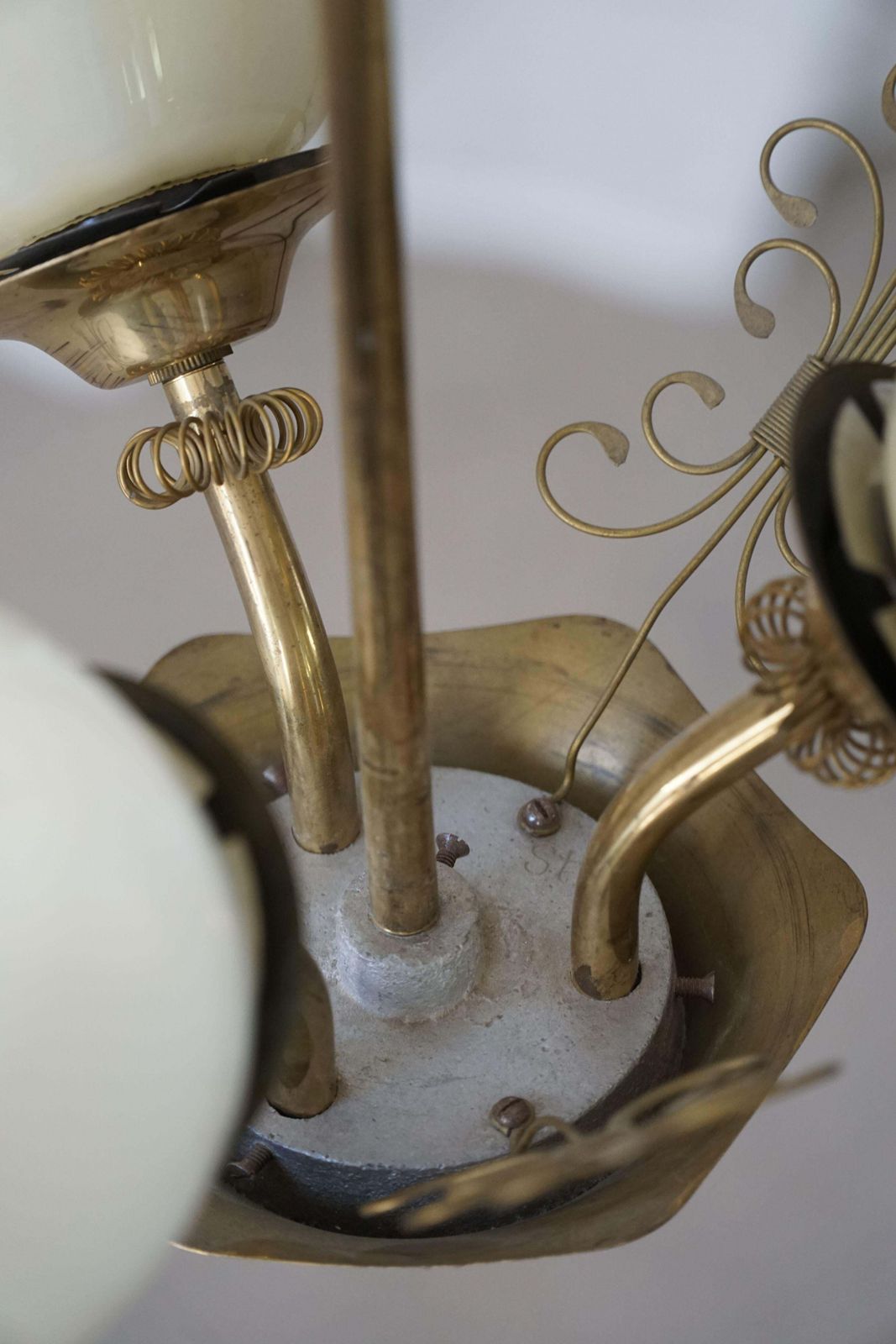 3547.0 Paavo Tynell For Idman Oy, 3 Arm Chandelier In Brass & Glass, Mid Century, 1940s photo