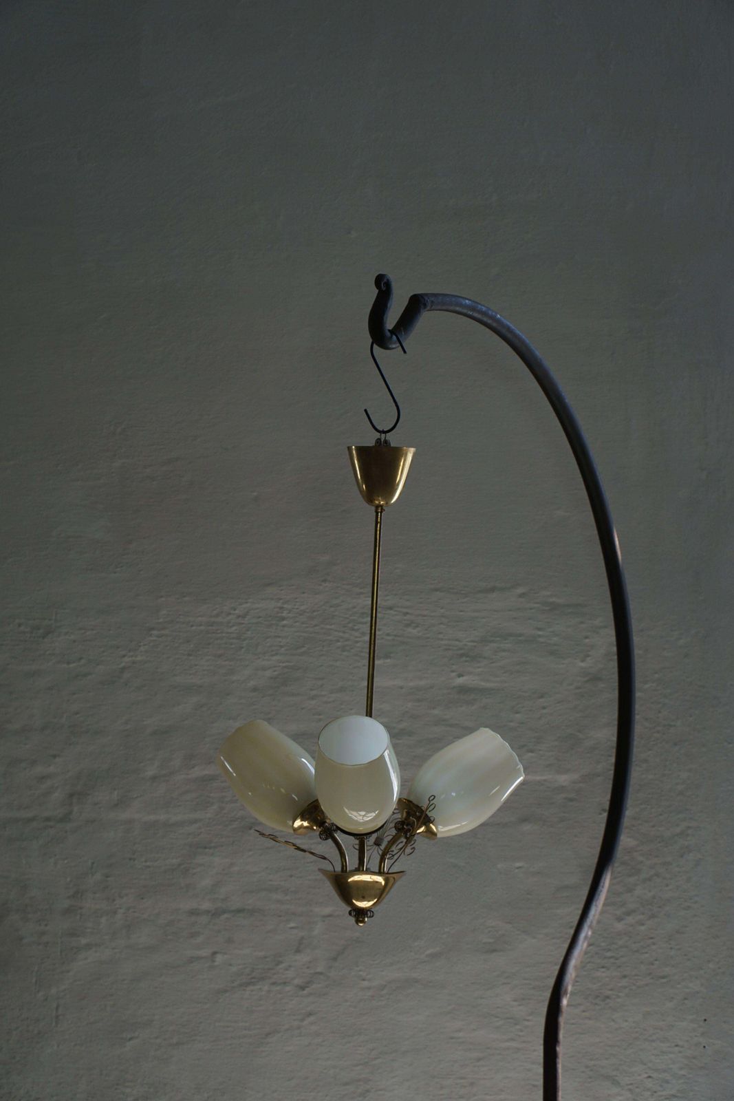 photo buy Paavo Tynell For Idman Oy, 3 Arm Chandelier In Brass & Glass, Mid Century, 1940s